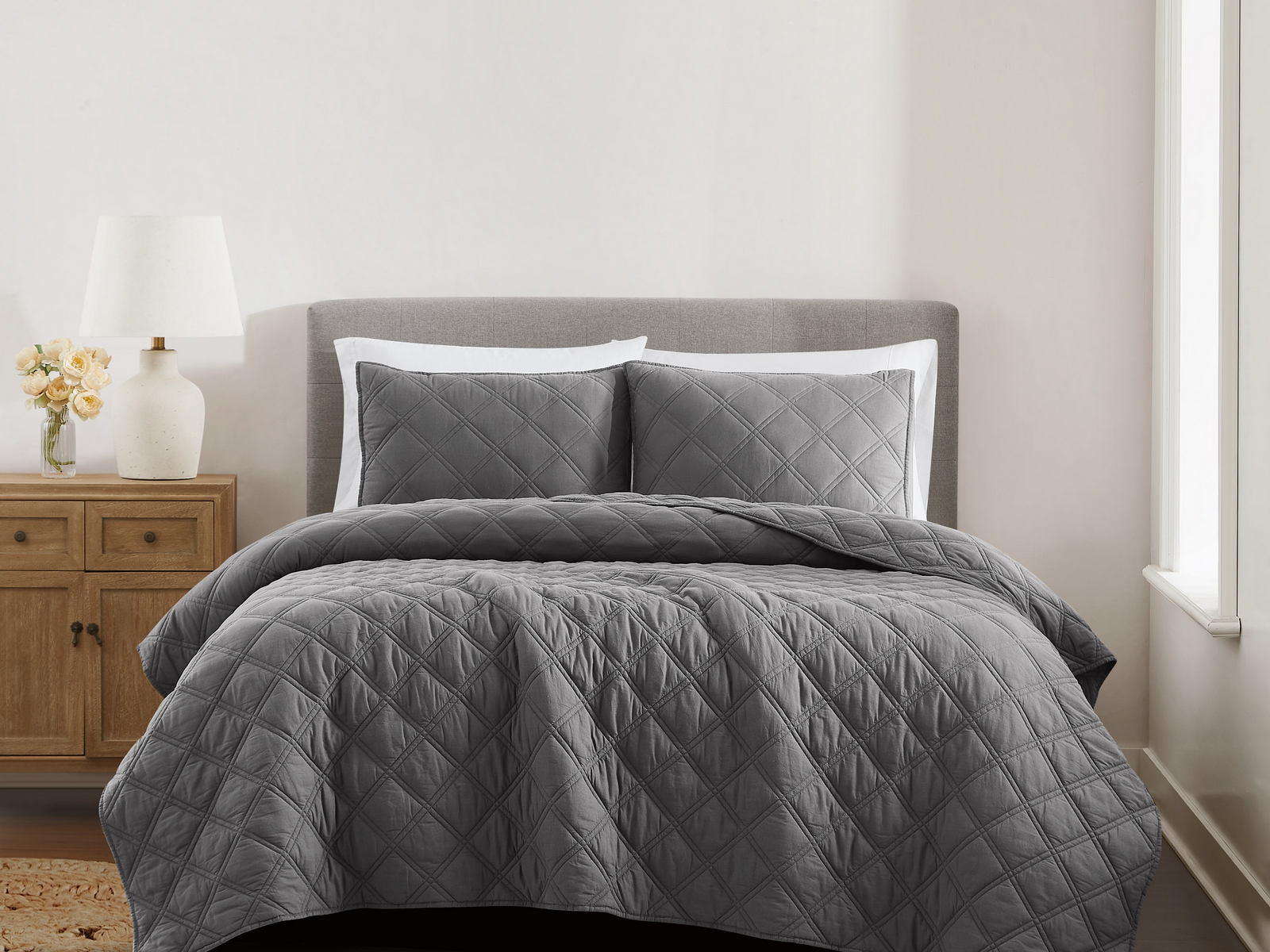 Signature Diamond Washed Cotton Quilt Set