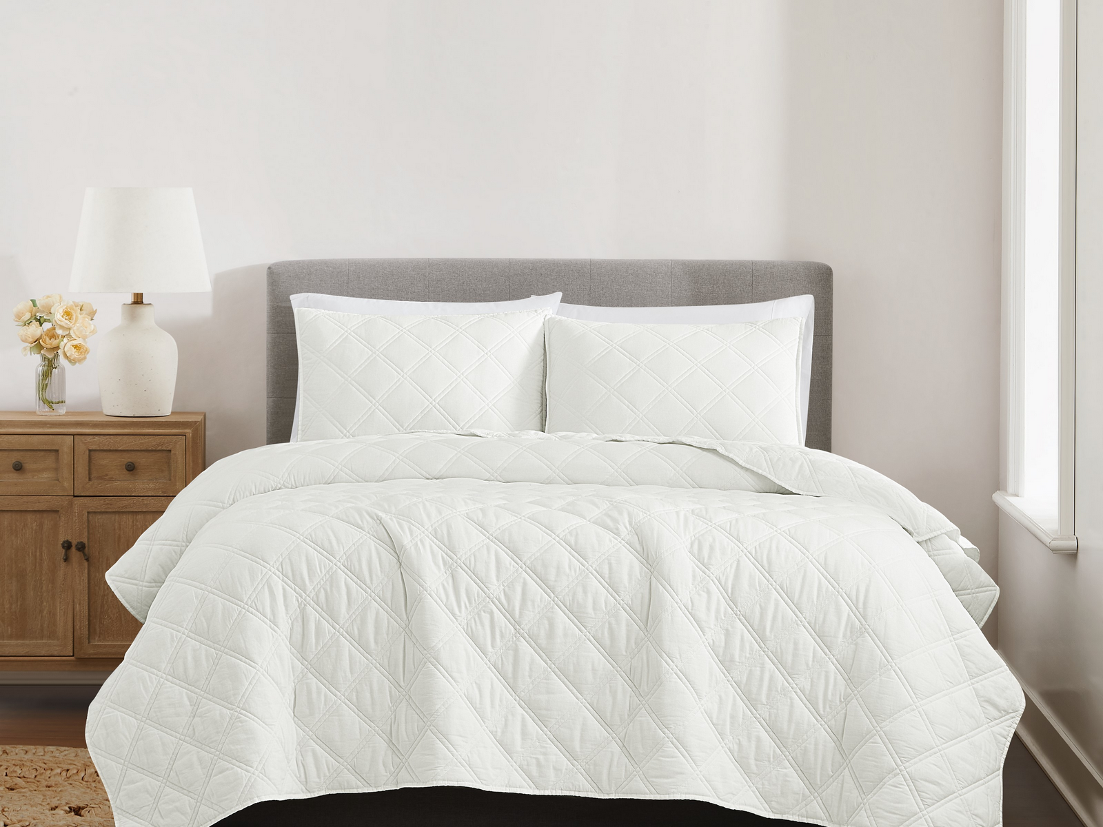 Signature Diamond Washed Cotton Quilt Set