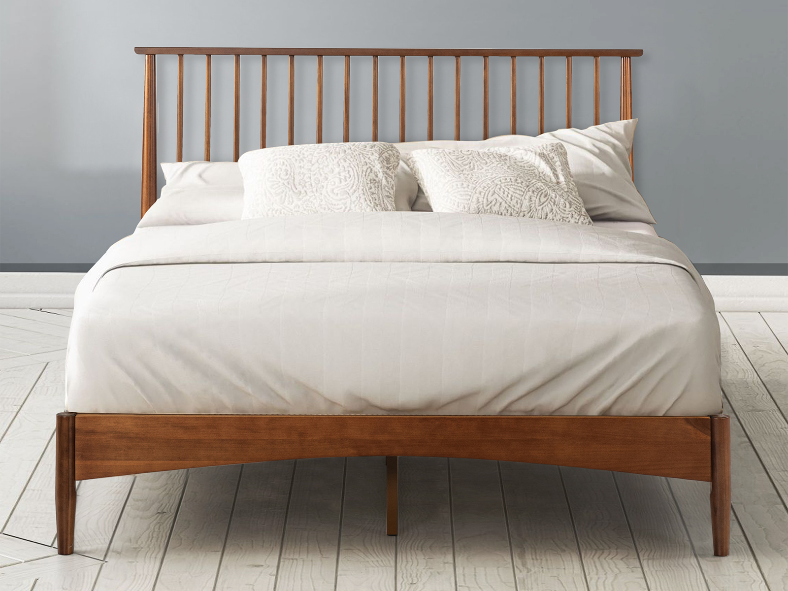 Deluxe Mid Century Wood Spindle Platform Bed