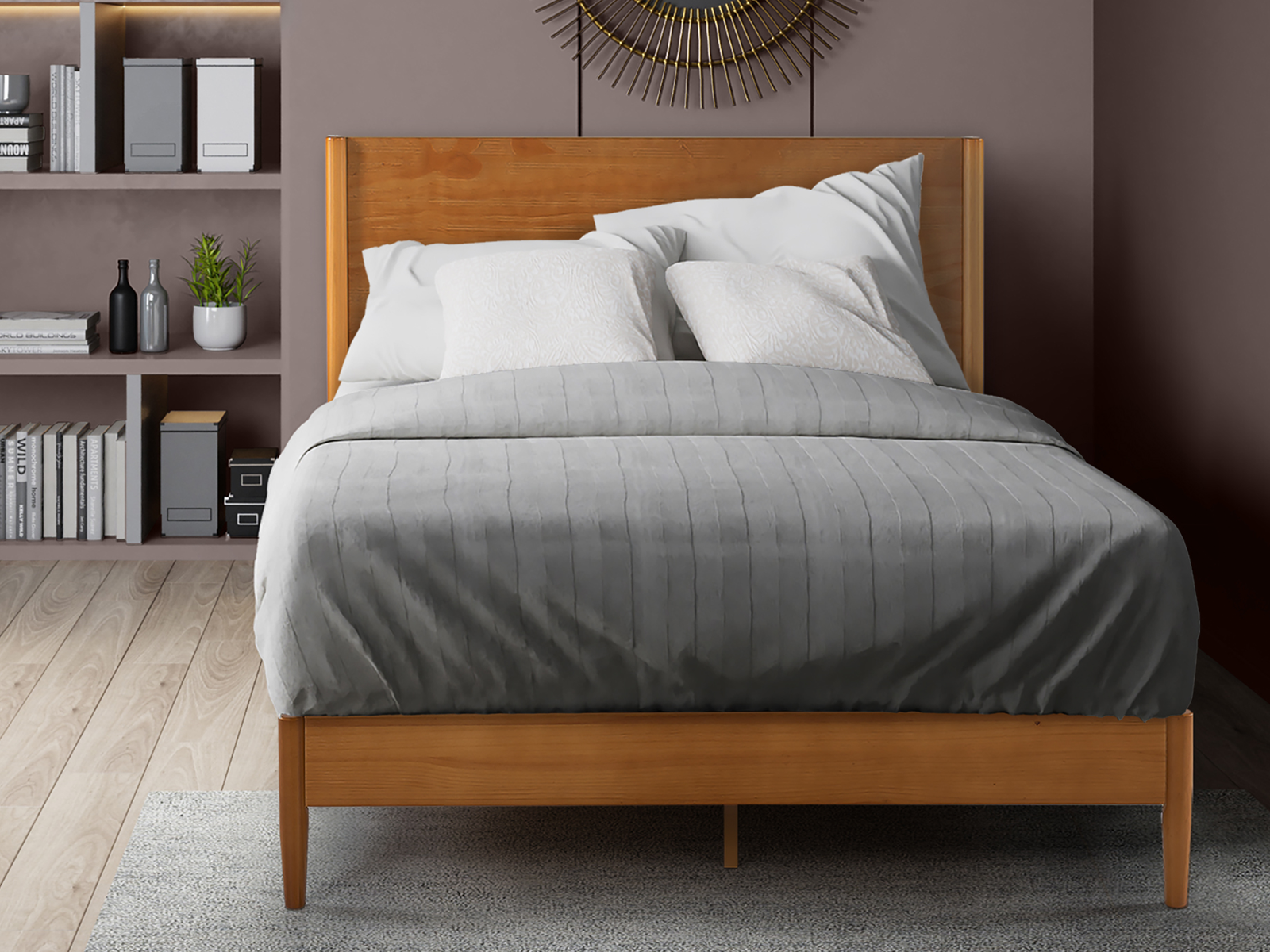 Signature Mid Century Pine Wood Platform Bed