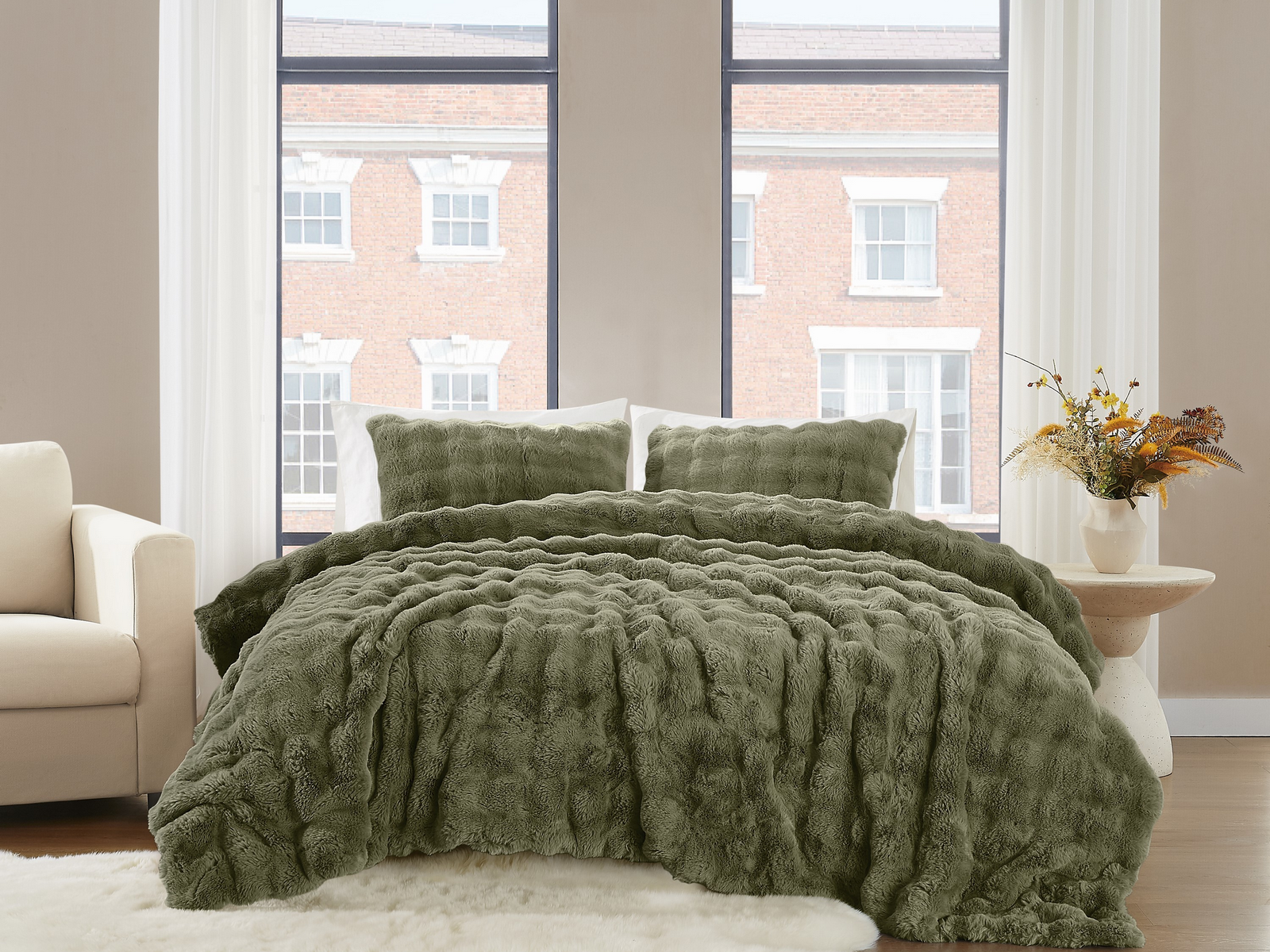 Brooklyn Loom Bubble Faux Fur 3-Pc. Comforter Set, King - Green