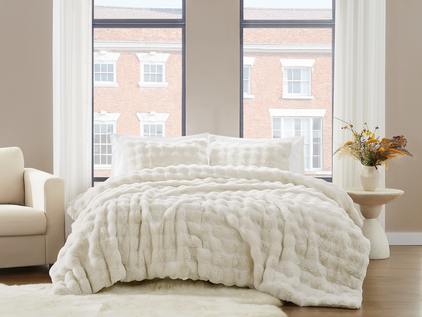 Brooklyn Loom Bubble Faux Fur 3-Pc. Comforter Set, Full/Queen - Ivory