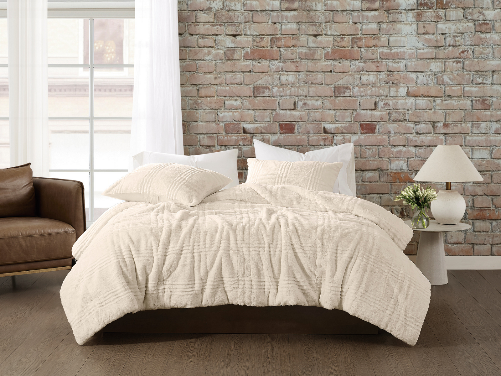 Brooklyn Loom Carved Faux Fur 3-pc. Easy Care Comforter Set, One Size, Beige