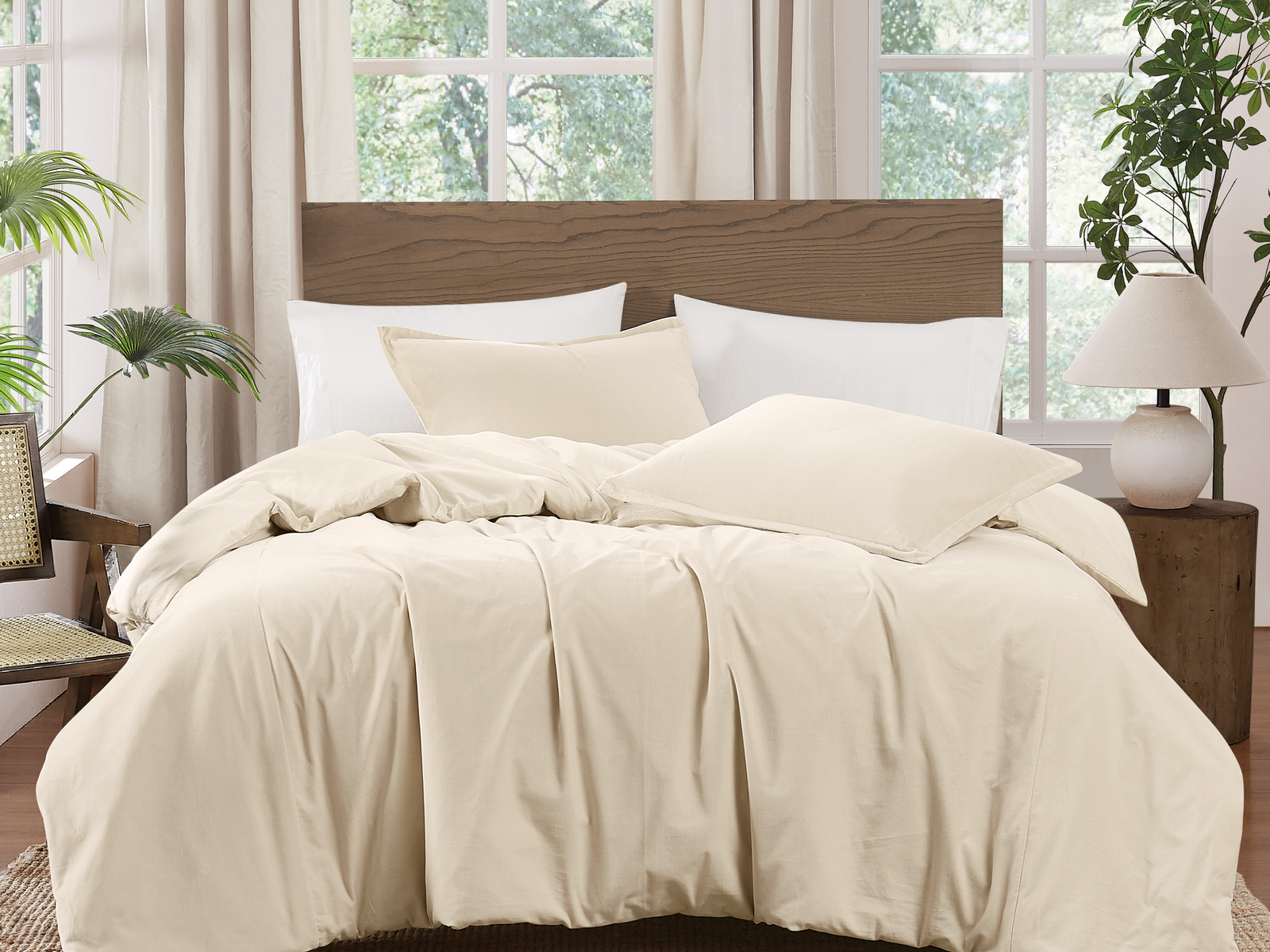 Brooklyn Loom Matte Cotton Velvet 3-Piece Comforter Set, Full/Queen - Cream