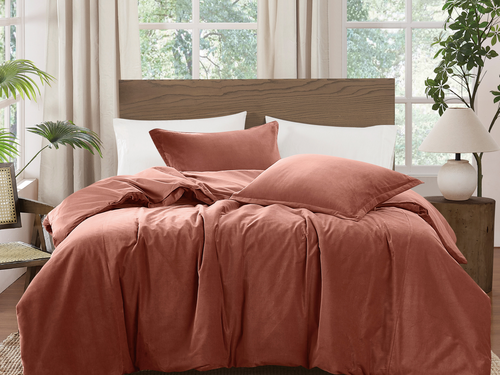 Brooklyn Loom Matte Cotton Velvet 3-Piece Comforter Set, Full/Queen - Rust