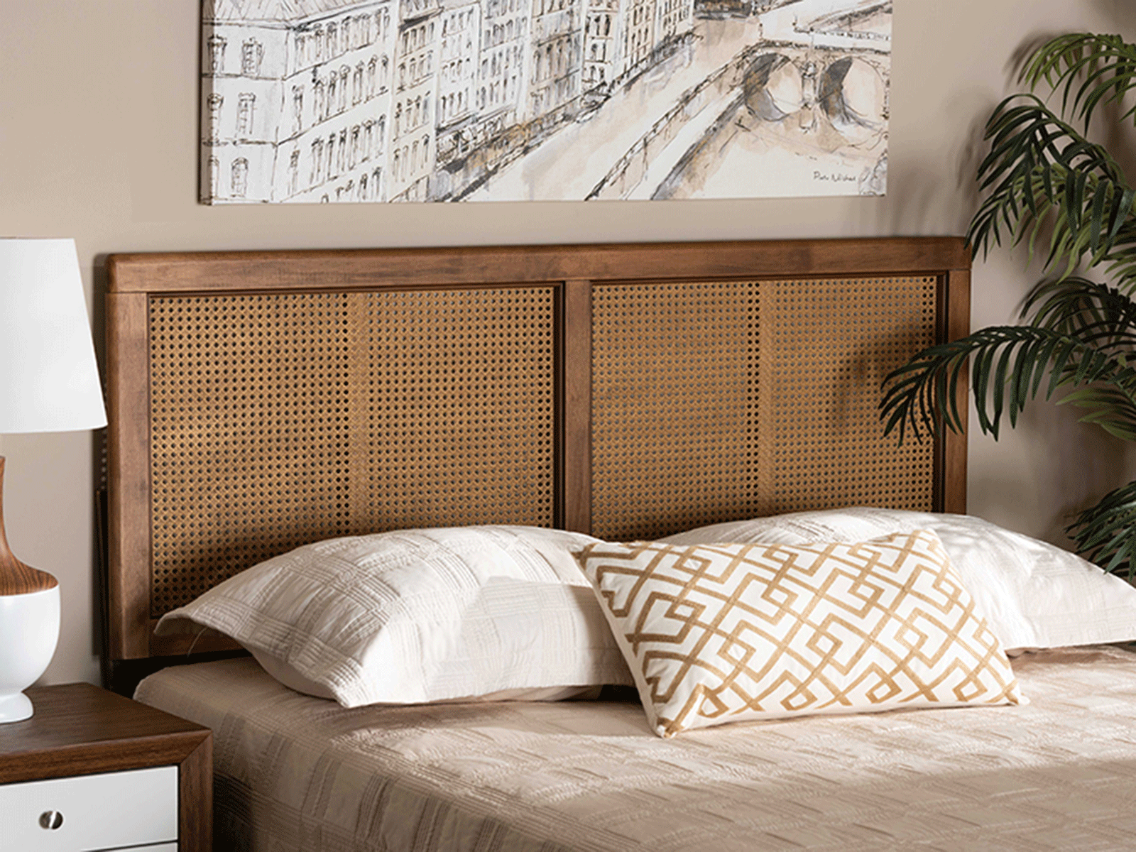 MG9725-1-Ash Walnut Rattan-HB-King Gilbert Mid-Century Modern Headboard, Ash Walnut - King Size