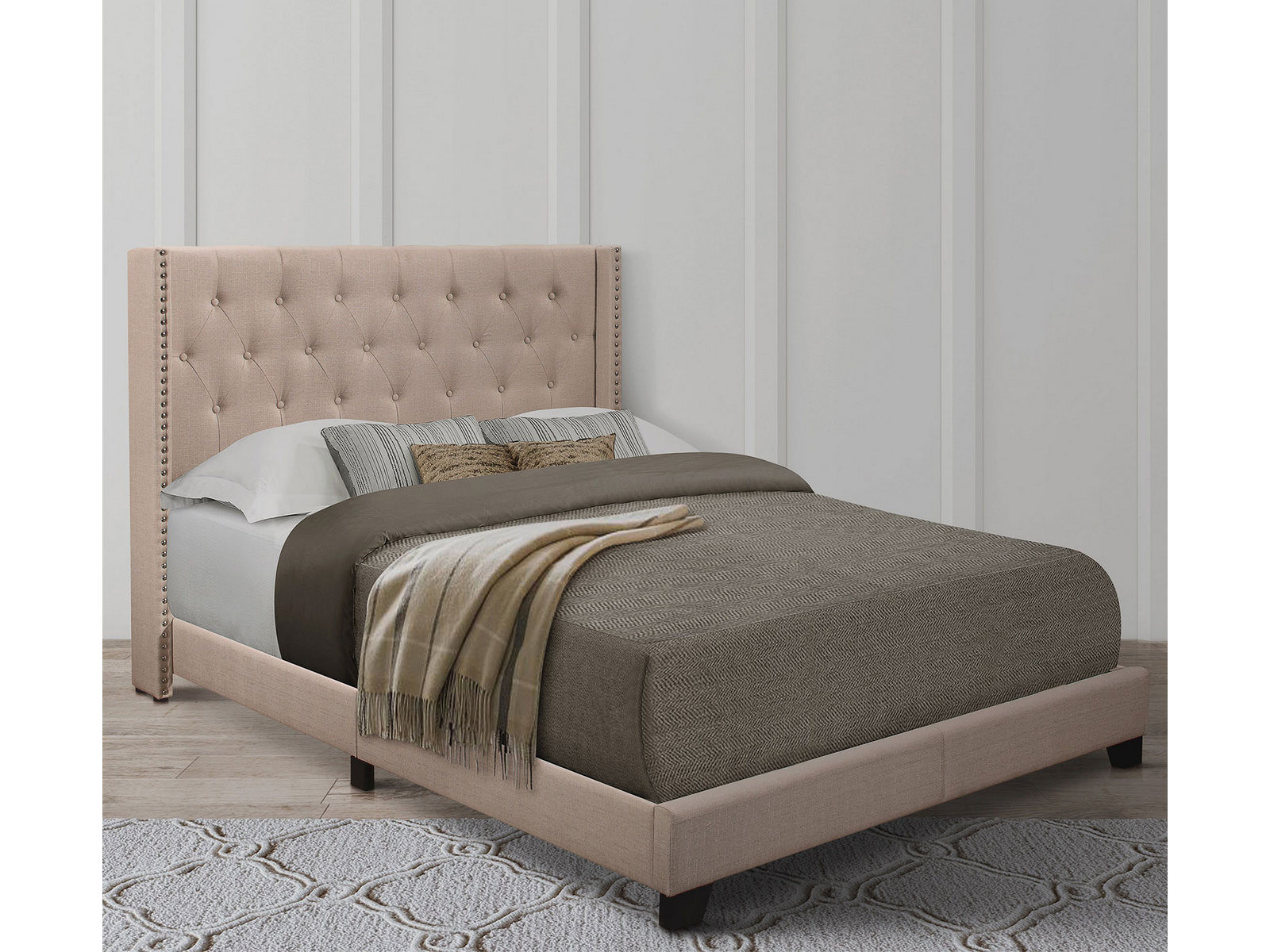 Homelegance Upholstered Bed Set | Full | Avery Bed Frame & Headboard | Beige