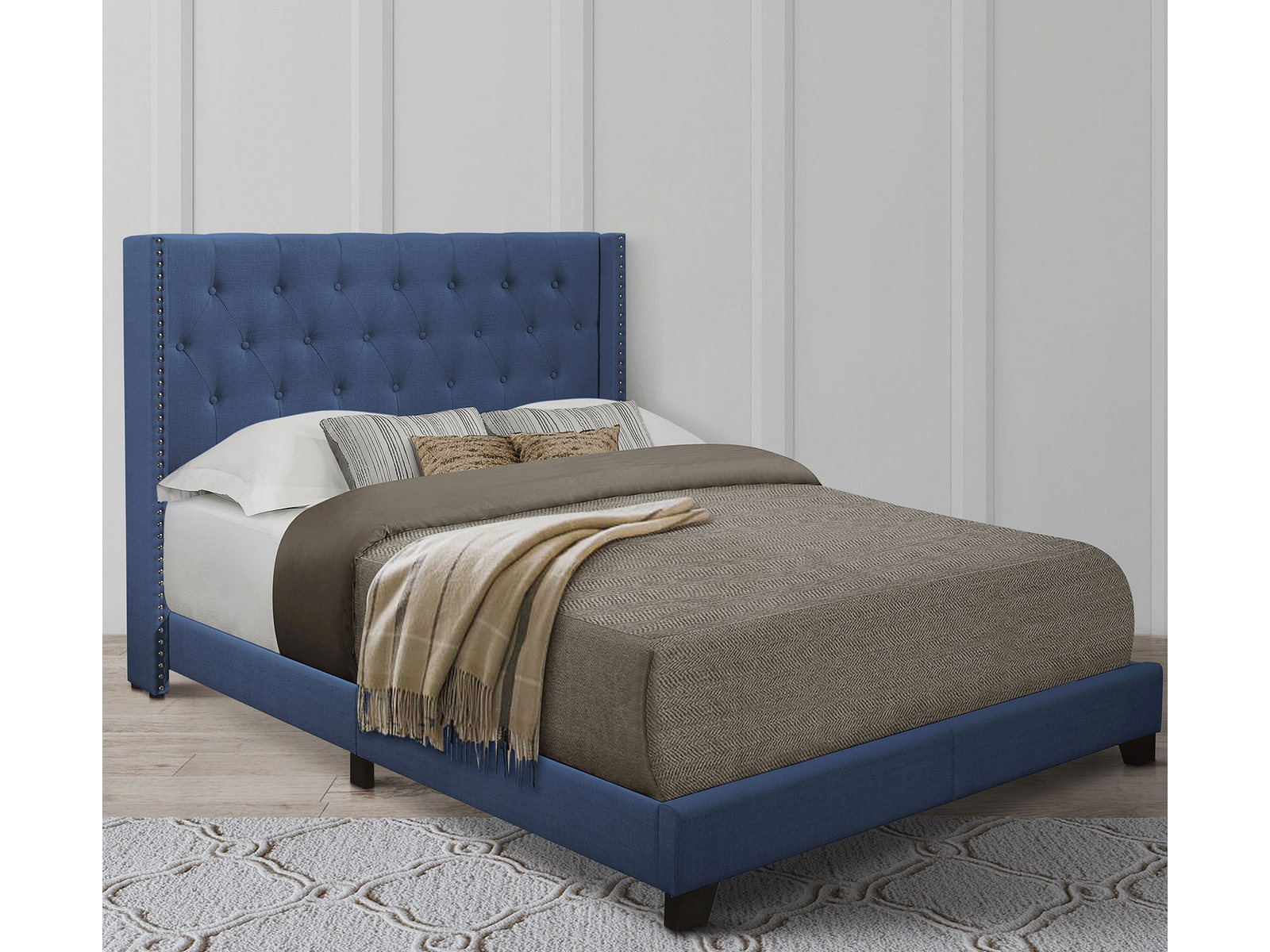 Homelegance Upholstered Bed Set | Full | Avery Bed Frame & Headboard | Blue