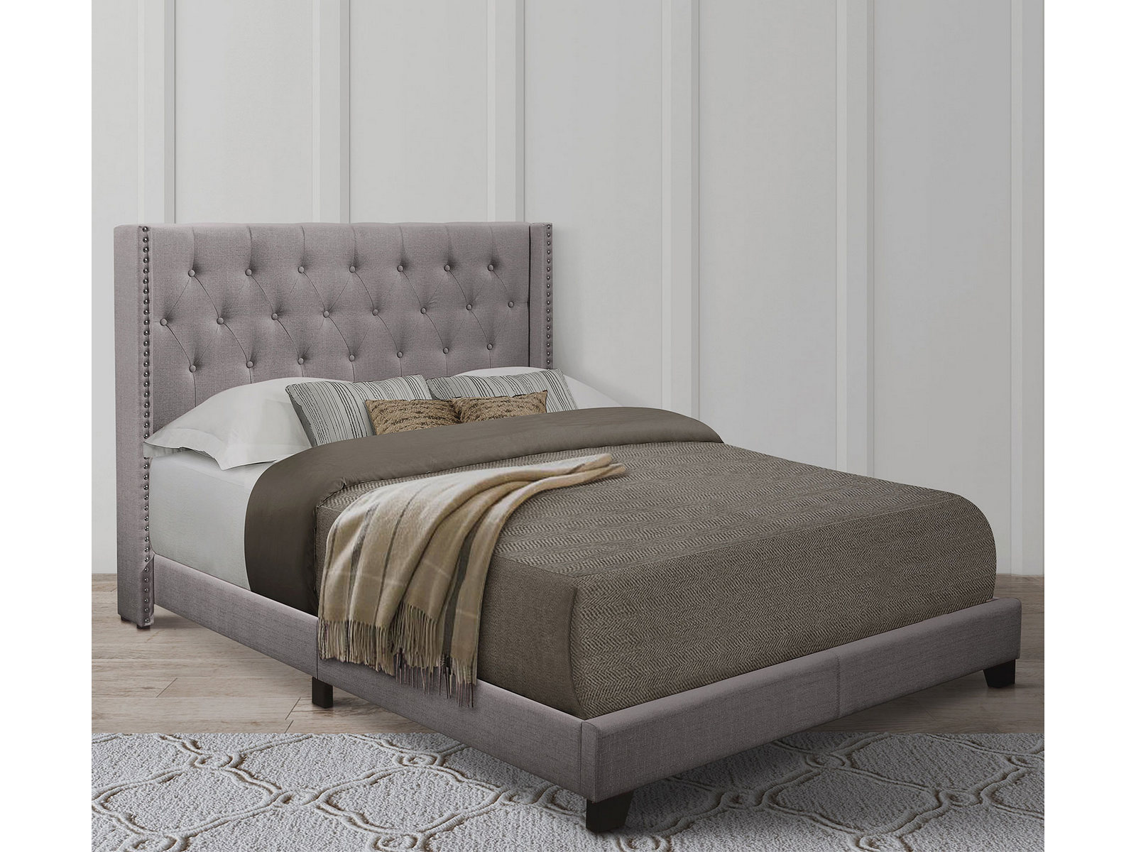 Homelegance Upholstered Bed Set | Full | Avery Bed Frame & Headboard | Gray
