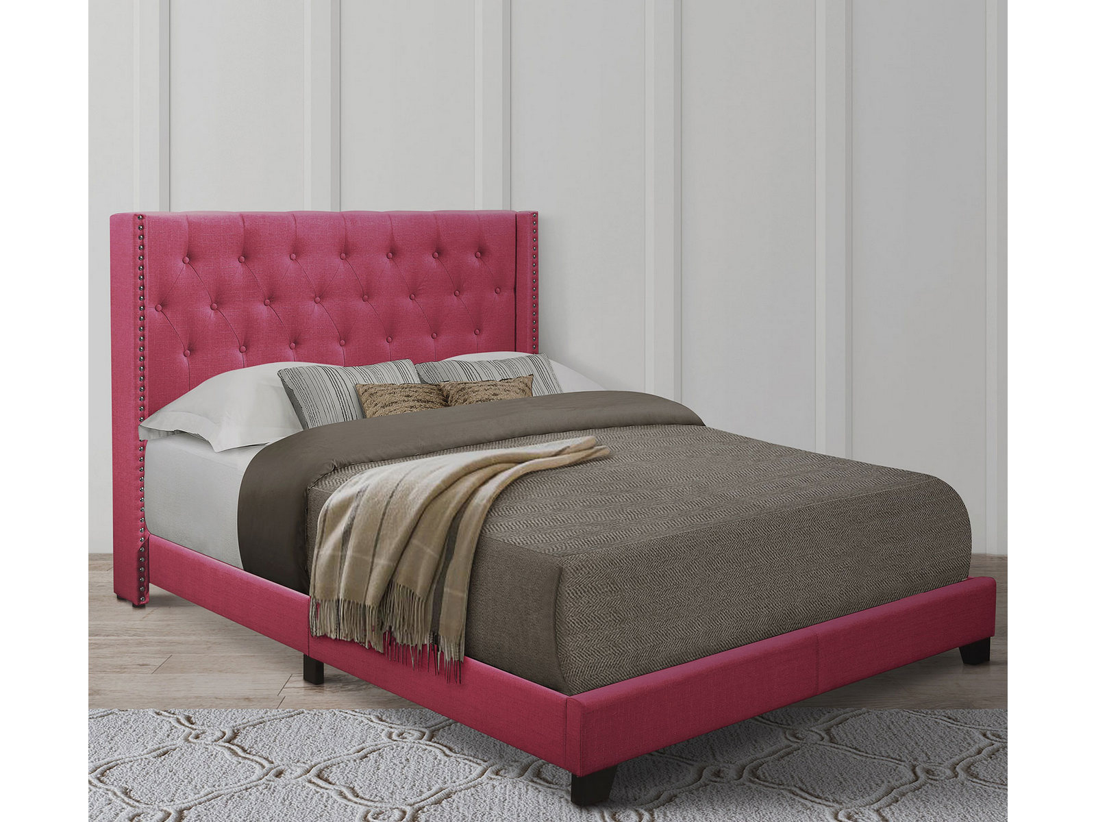 Homelegance Upholstered Bed Set | Full | Avery Bed Frame & Headboard | Pink