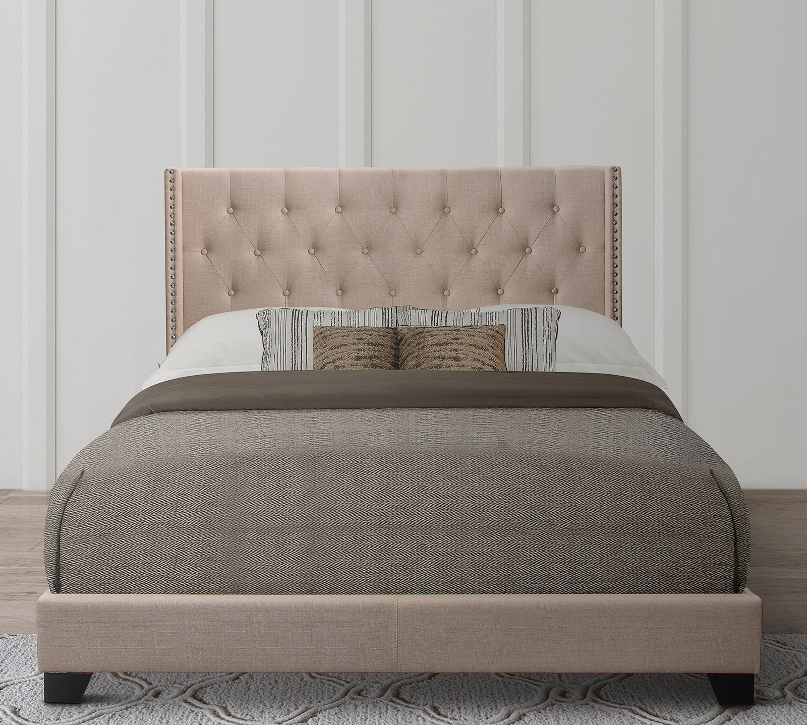 Homelegance Upholstered Bed Set | King | Avery Bed Frame & Headboard | Beige
