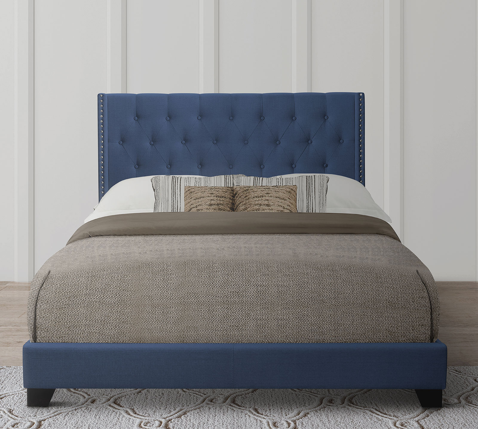 Homelegance Upholstered Bed Set | King | Avery Bed Frame & Headboard | Blue
