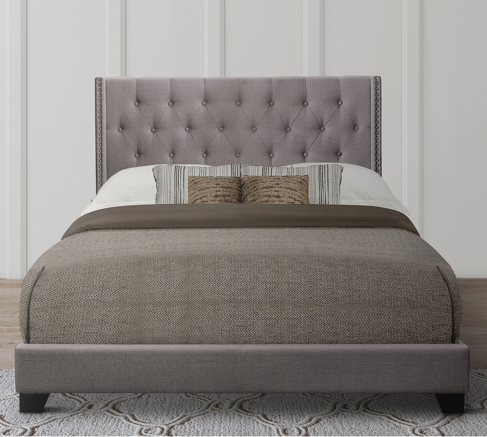 Homelegance Upholstered Bed Set | King | Avery Bed Frame & Headboard | Gray