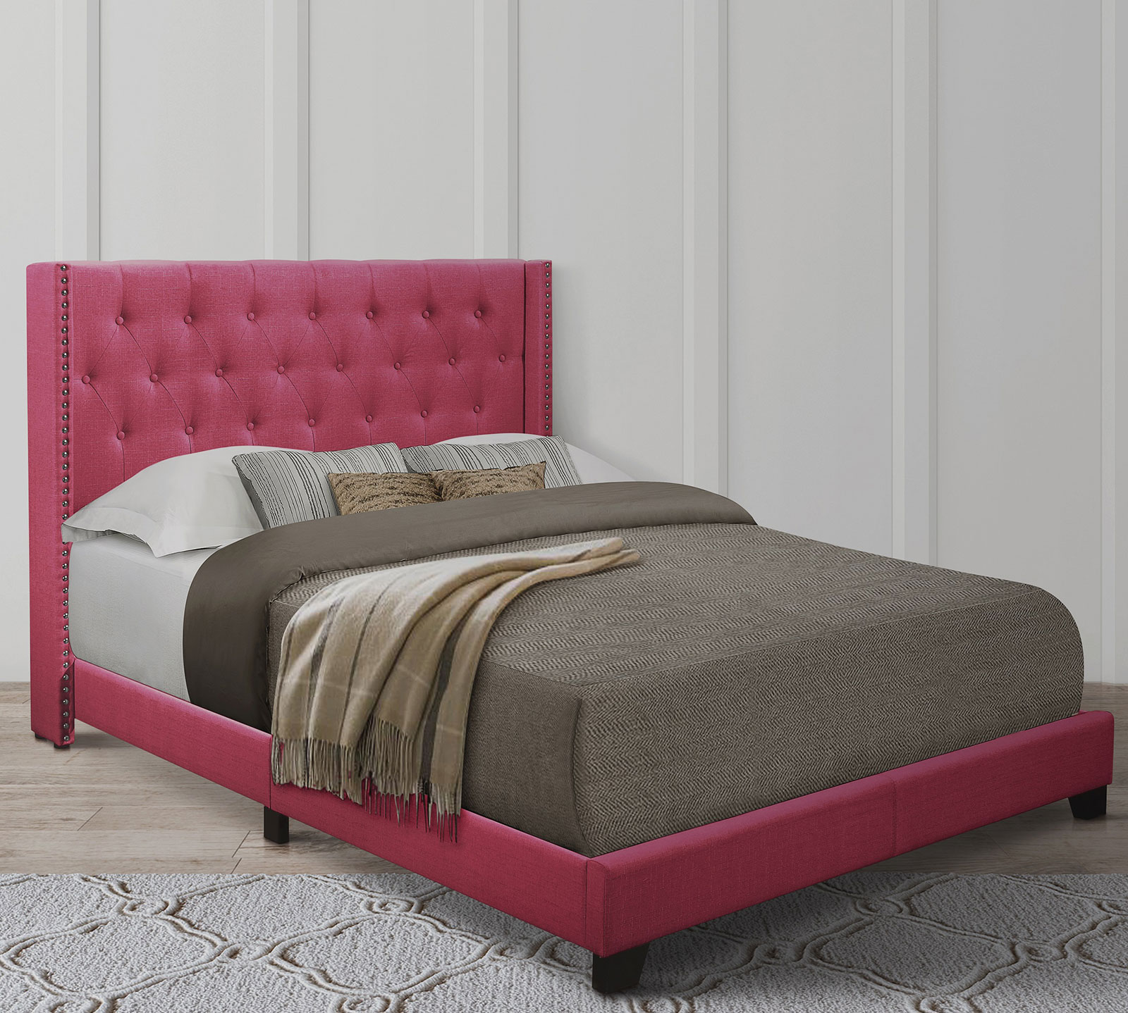 Homelegance Upholstered Bed Set | King | Avery Bed Frame & Headboard | Pink