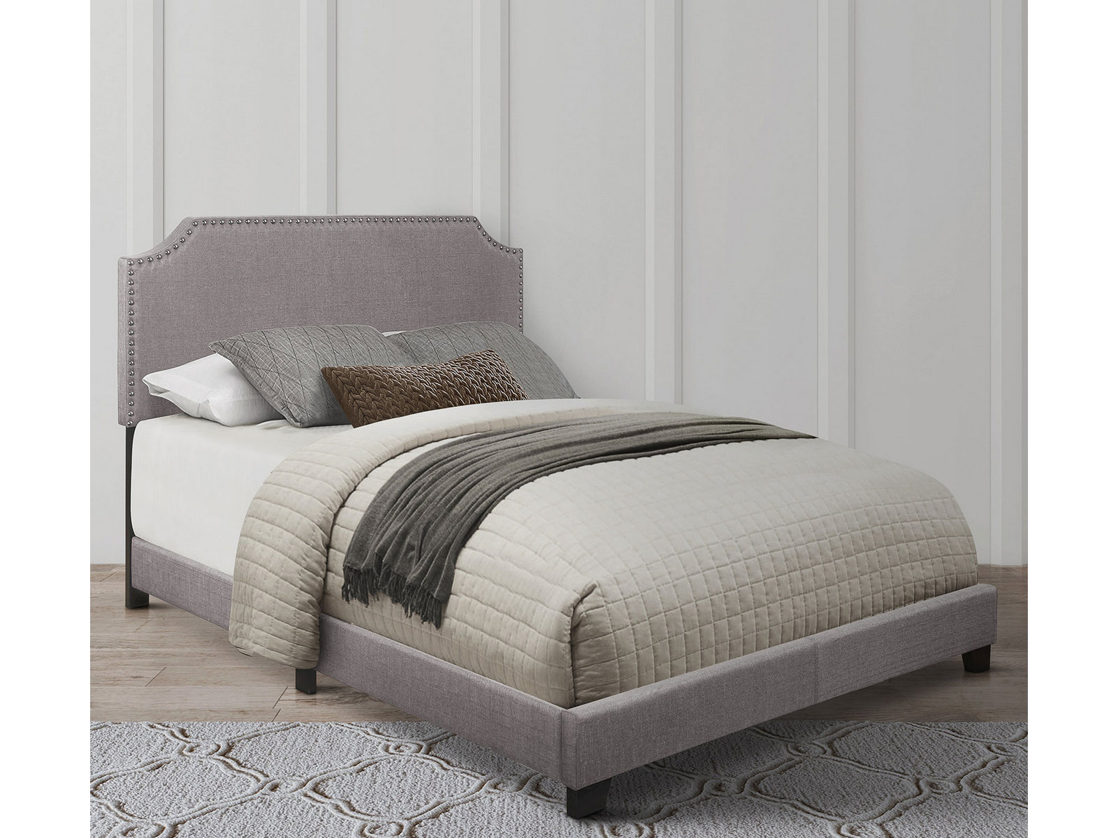 Homelegance Upholstered Bed Set | Full | Francis Bed Frame & Headboard | Gray