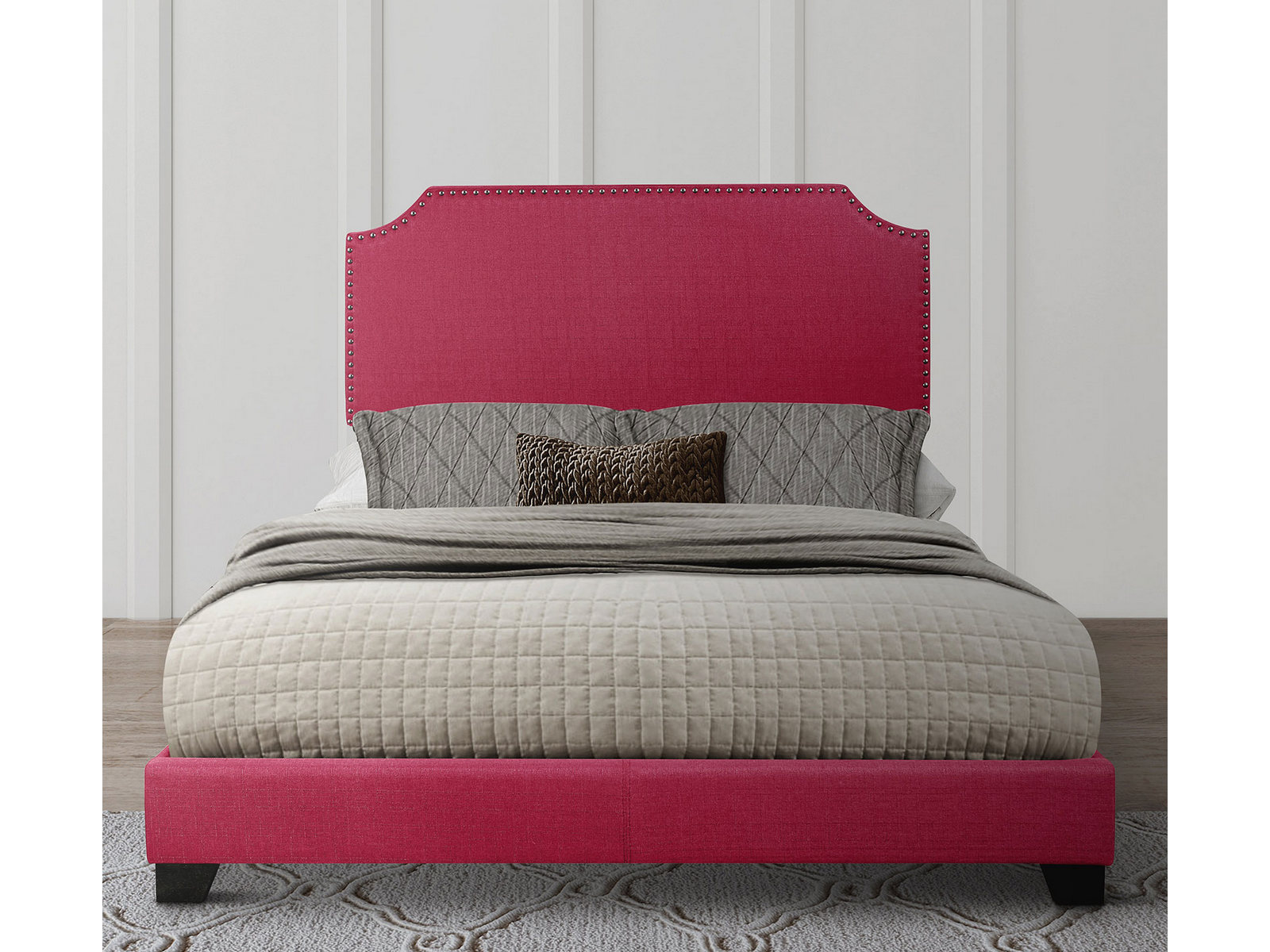 Homelegance Upholstered Bed Set | Full | Francis Bed Frame & Headboard | Pink