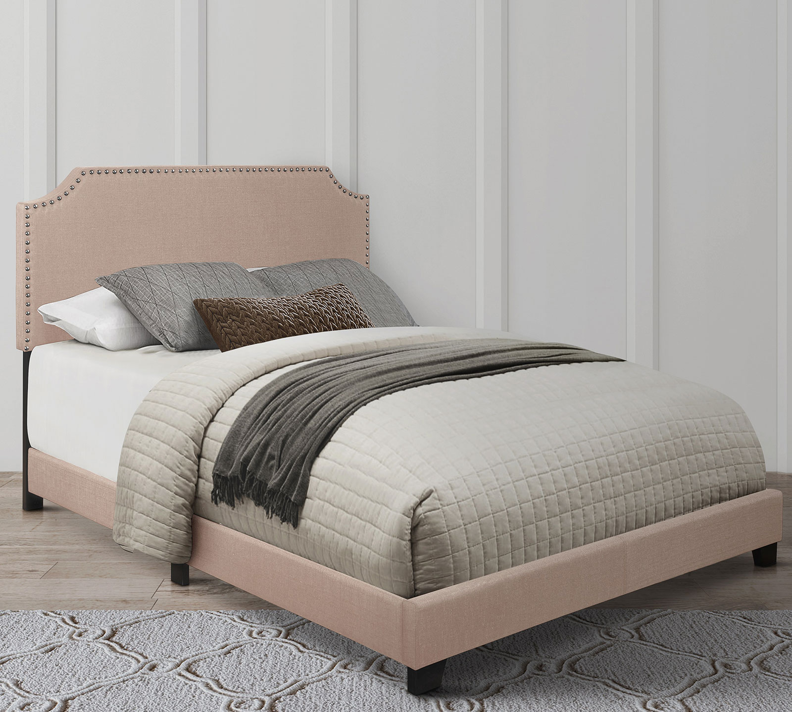 Homelegance Upholstered Bed Set | King | Francis Bed Frame & Headboard | Beige