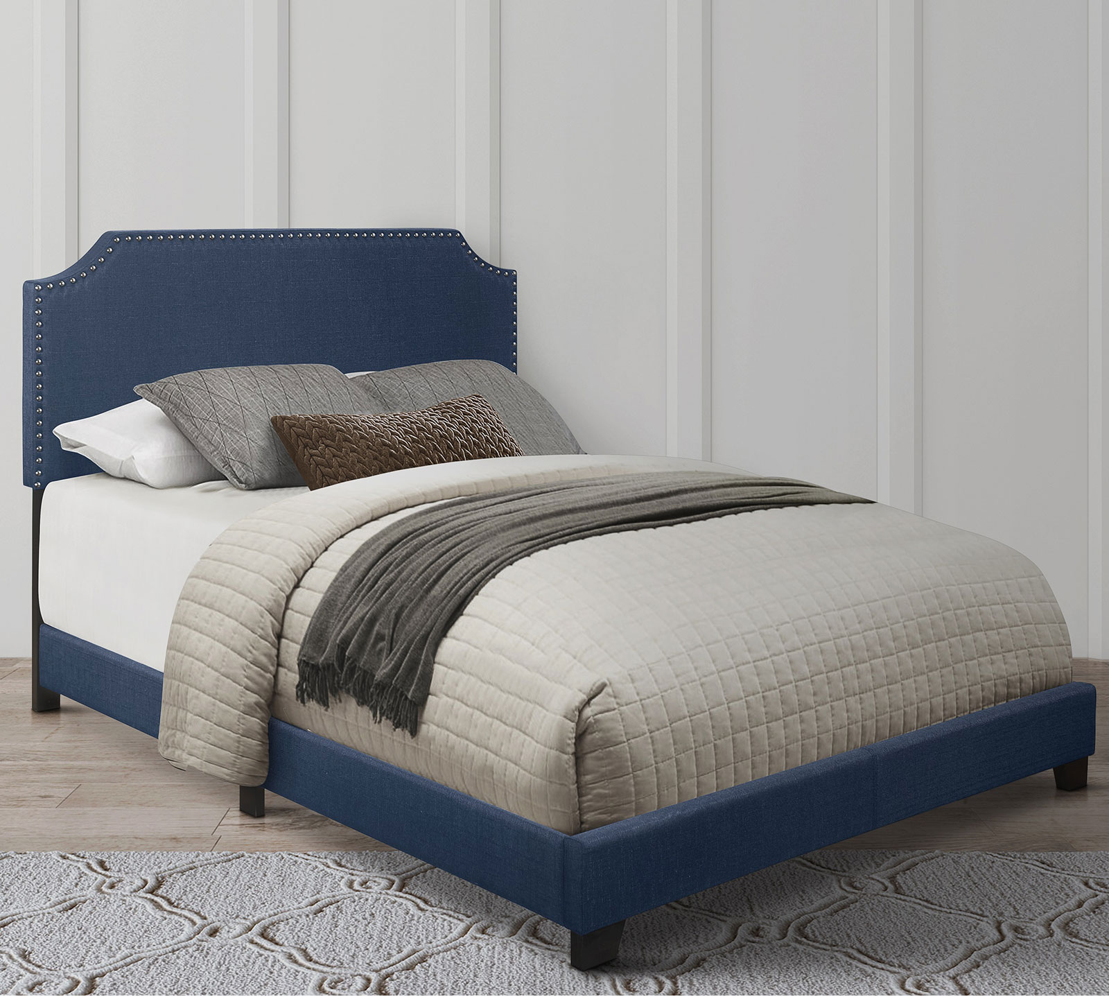 Homelegance Upholstered Bed Set | King | Francis Bed Frame & Headboard | Blue