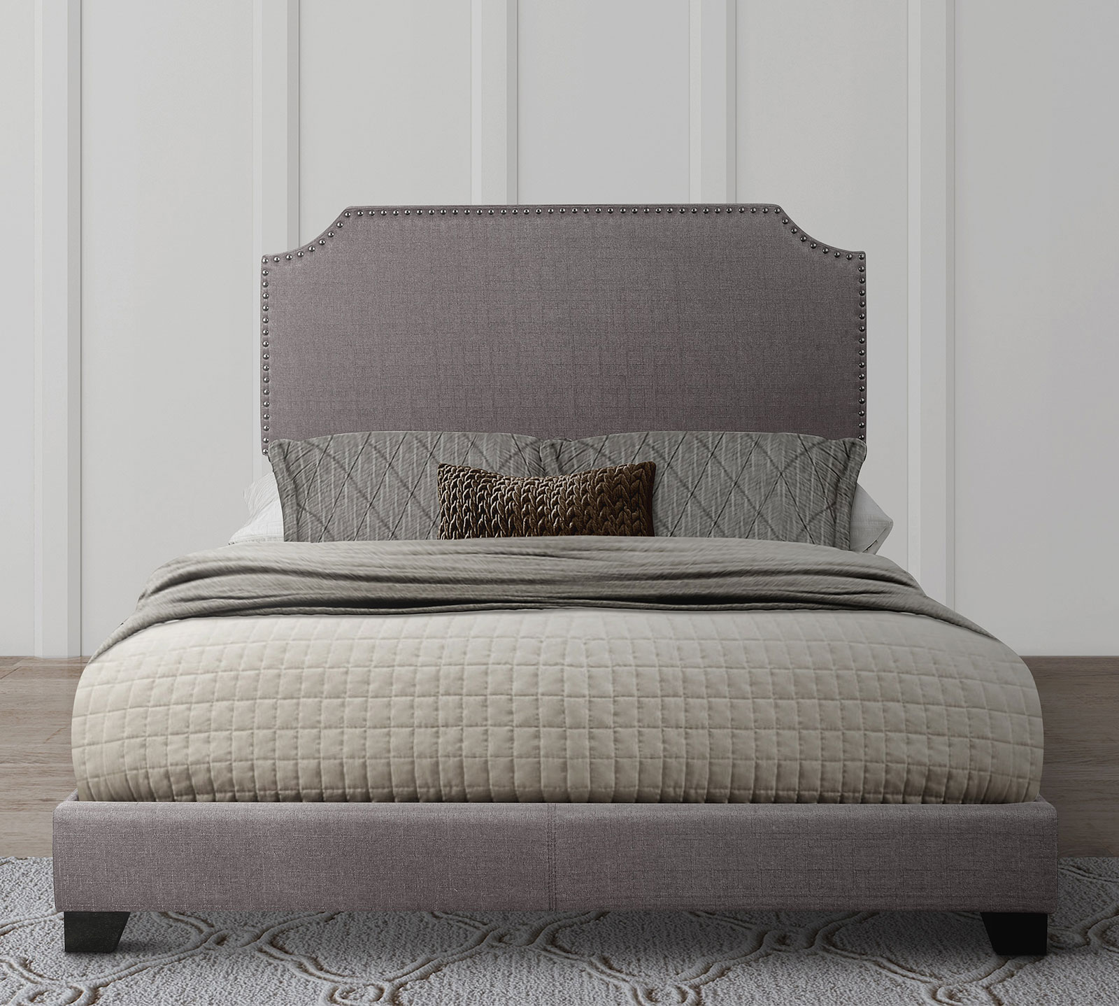 Homelegance Upholstered Bed Set | King | Francis Bed Frame & Headboard | Gray