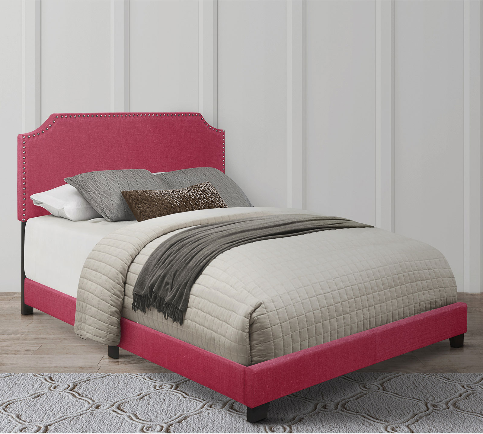 Homelegance Upholstered Bed Set | King | Francis Bed Frame & Headboard | Pink