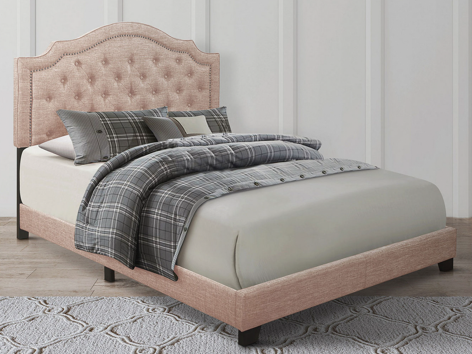 Homelegance Upholstered Bed Set | Full | Harley Bed Frame & Headboard | Beige