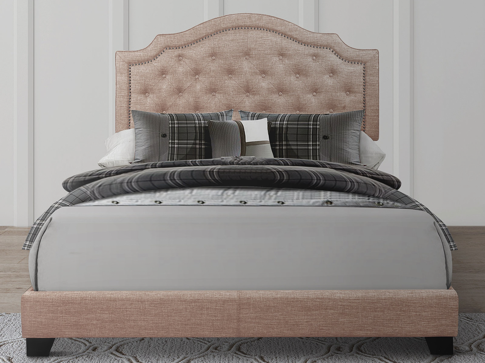 Homelegance Upholstered Bed Set | Queen | Harley Bed Frame & Headboard | Beige