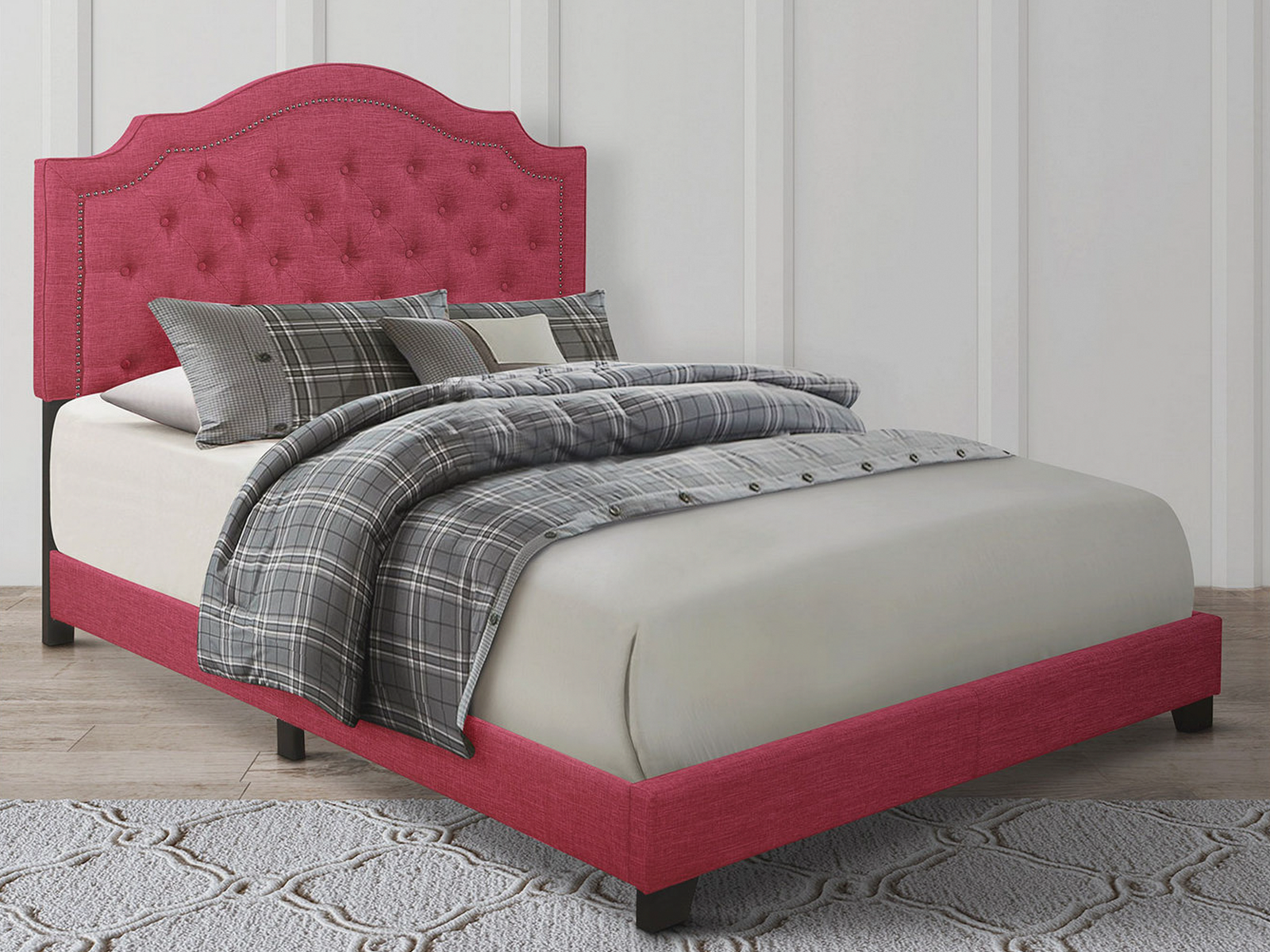 Homelegance Upholstered Bed Set | Queen | Harley Bed Frame & Headboard | Pink