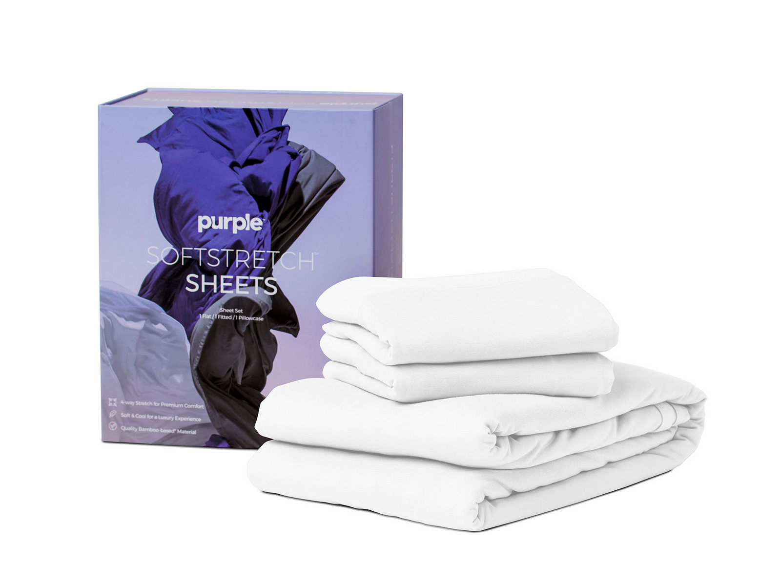 Purple Twin/Twin Extra Long SoftStretch Sheet Set | White