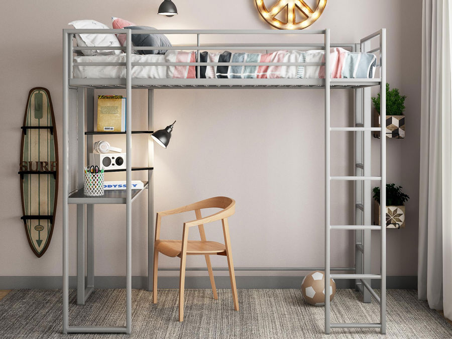 Aer Alix Metal Loft Bed With Desk, Loft Bed With Bookcase And Desk