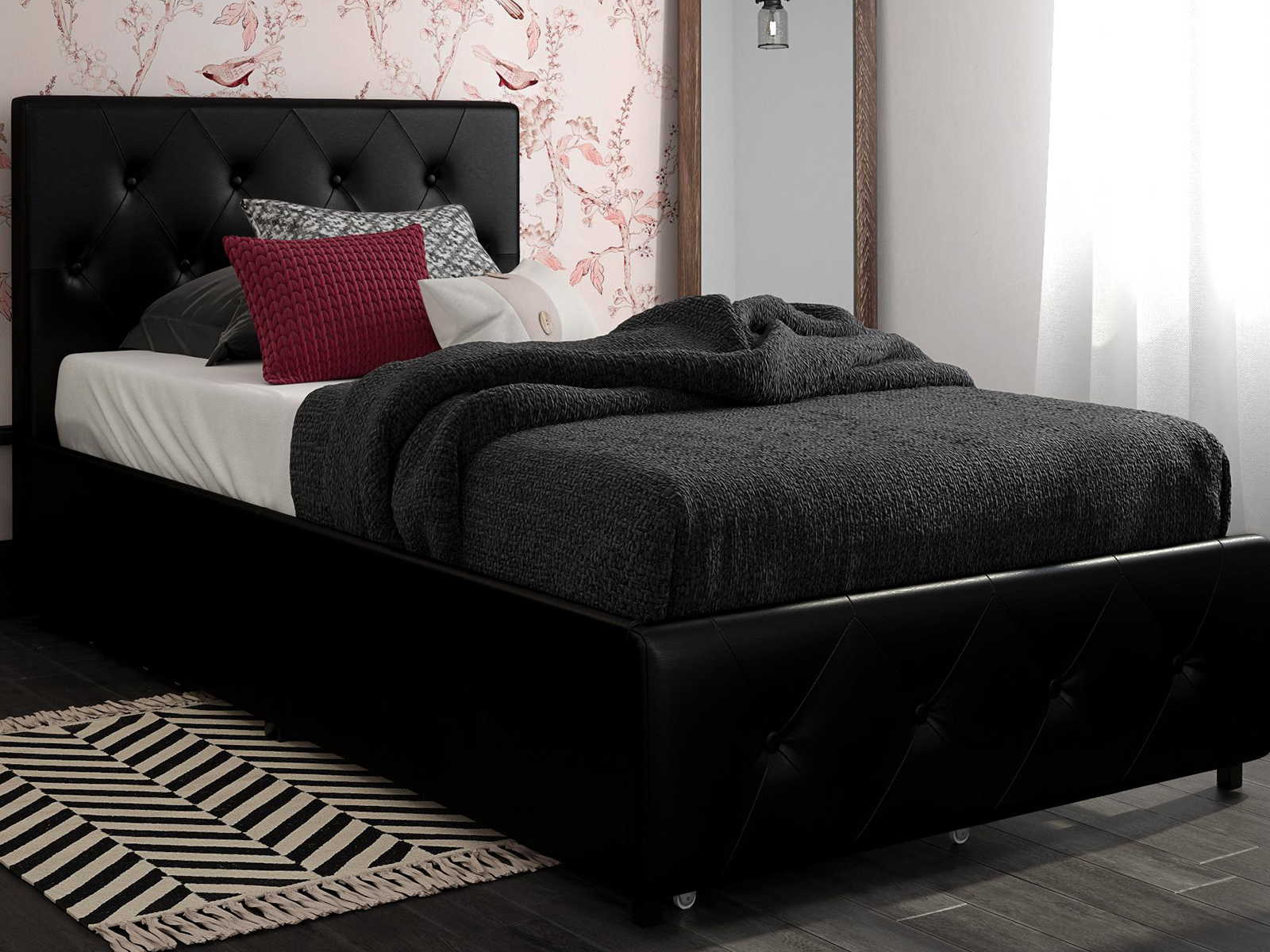 Atwater Living Bed with Storage | Twin | Upholstered | Black | Dana