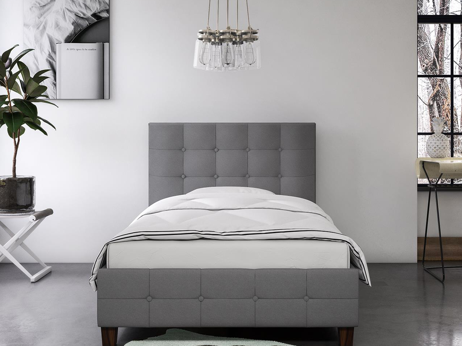 Atwater Living Linen Upholstered Bed |Twin | Gray | Ryder