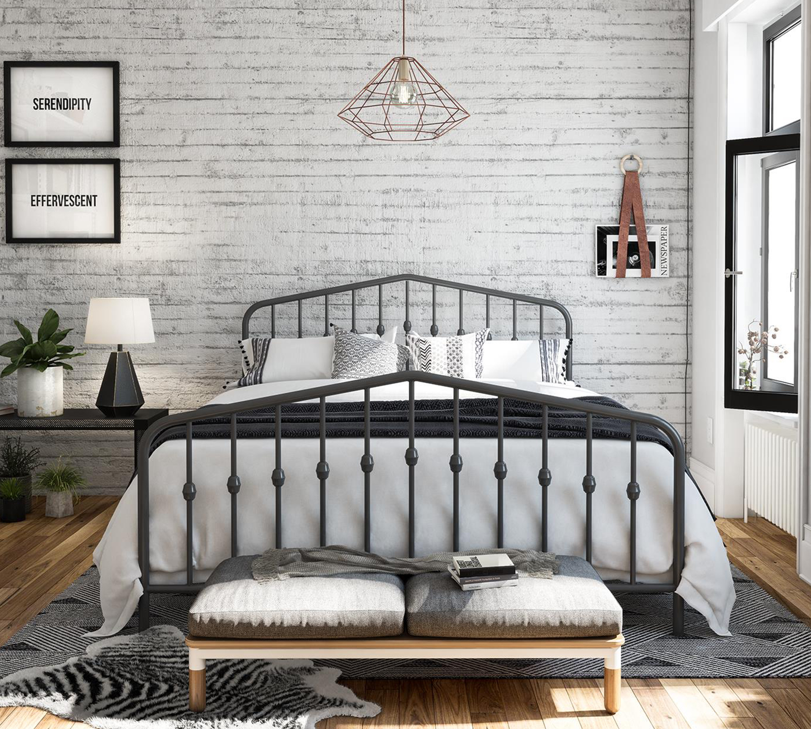 Novogratz Metal Bed | Full | Gray | Bushwick