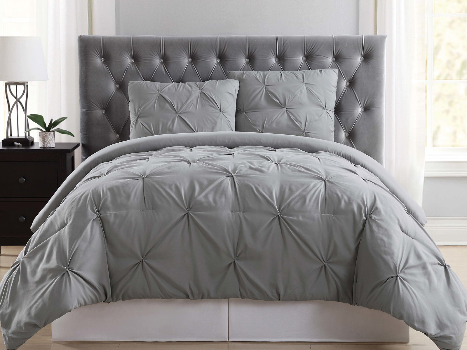 Truly Soft Full/Queen Soft Pleated Comforter Set | Gray