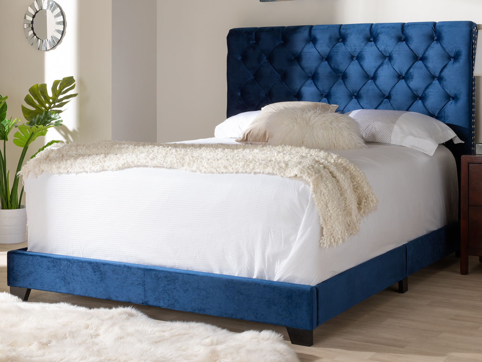 Baxton Studio Velvet Upholstered Bed | King | Candace Luxe & Glamour | Navy