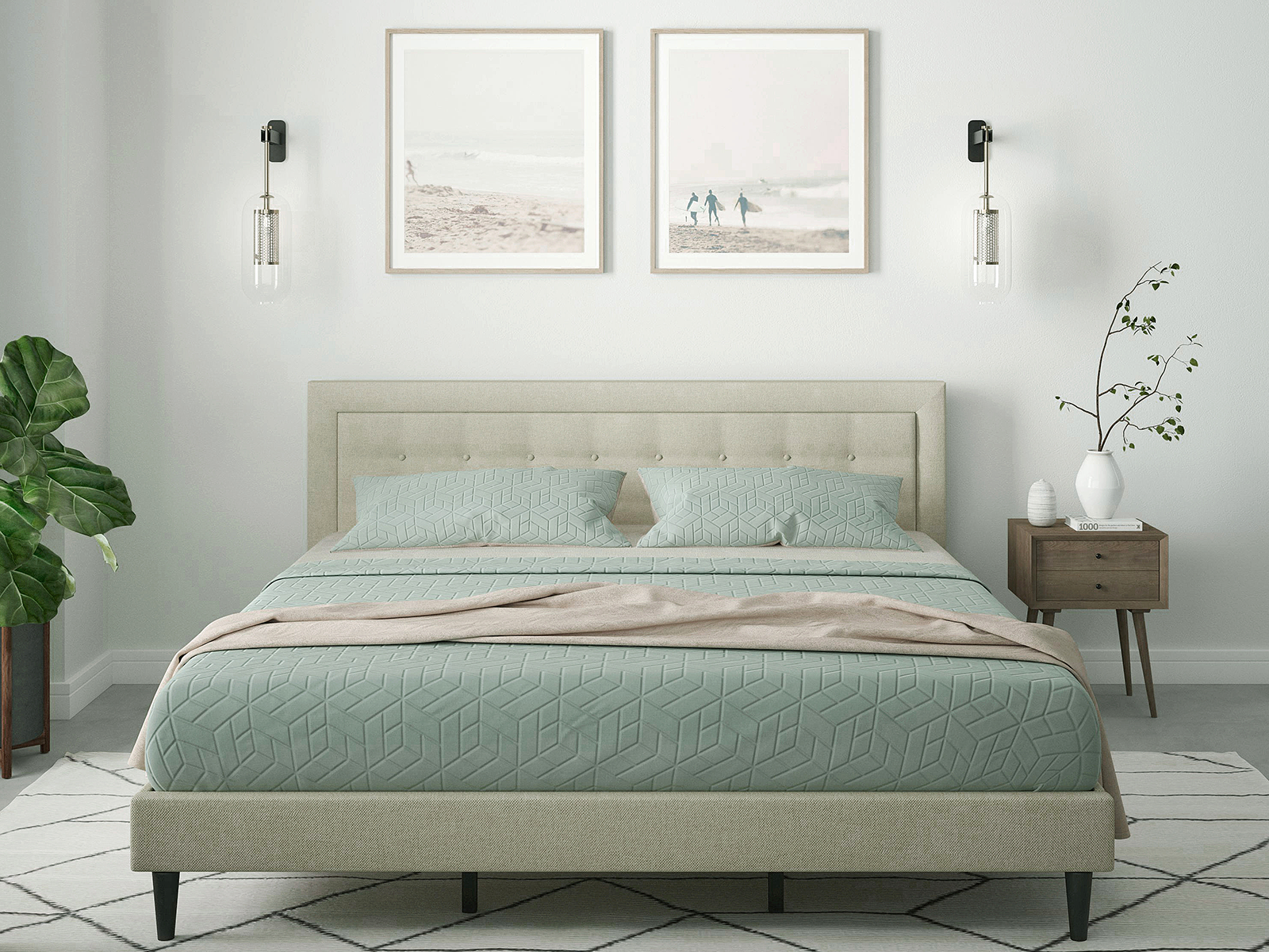 Glenwillow Home Upholstered Platform Bed Frame | Queen | Connor | Beige