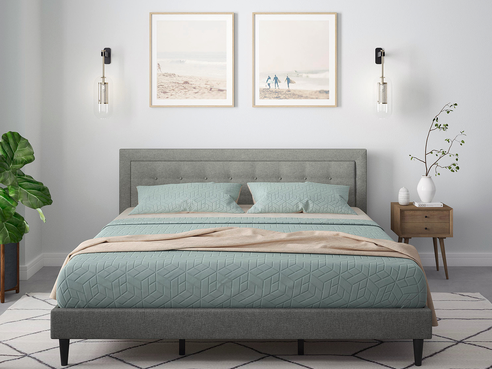 Glenwillow Home Upholstered Platform Bed Frame | Queen | Connor | Stone