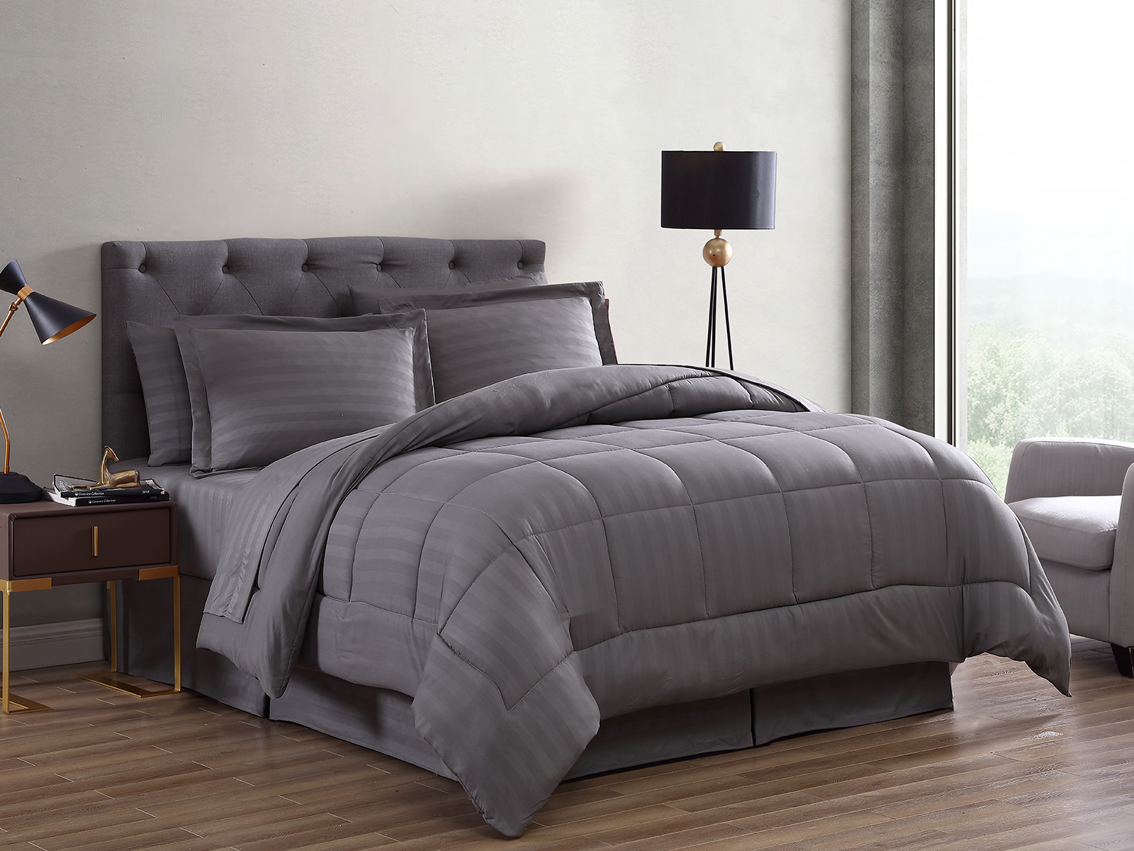 The Nesting Company King Maple Dobby Stripe Comforter Set | Gray