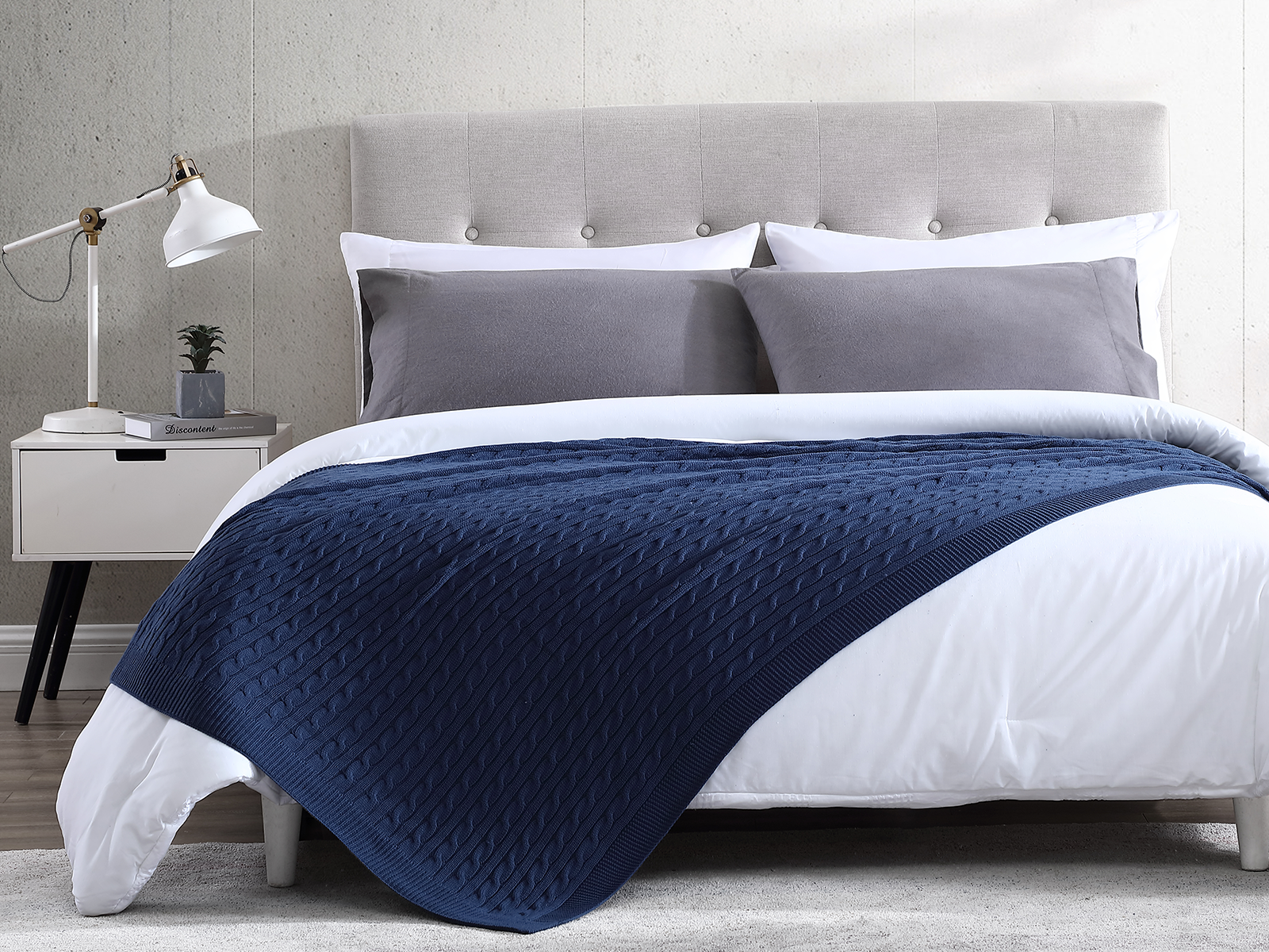 The Nesting Company Oak Cotton Cable Knit Throw Blanket | Navy