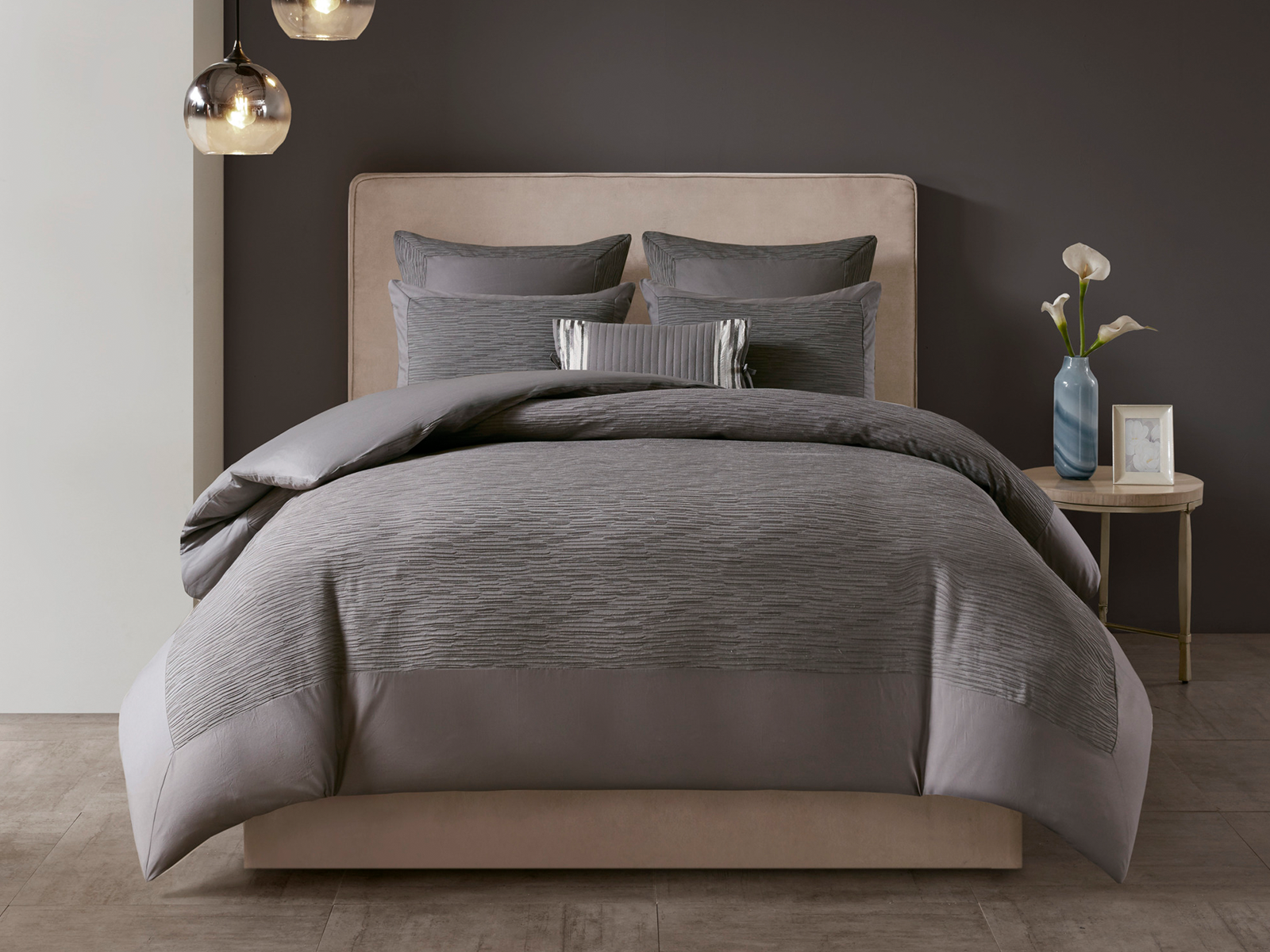 N Natori Full/Queen Hanae Cotton Blend 3 Piece Comforter Set | Gray