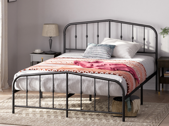 Traditional Metal Platform Bed with Headboard