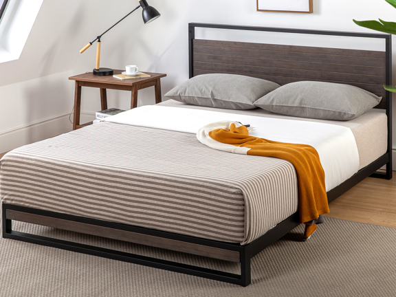 Deluxe Ironline Mixed Material Platform Bed