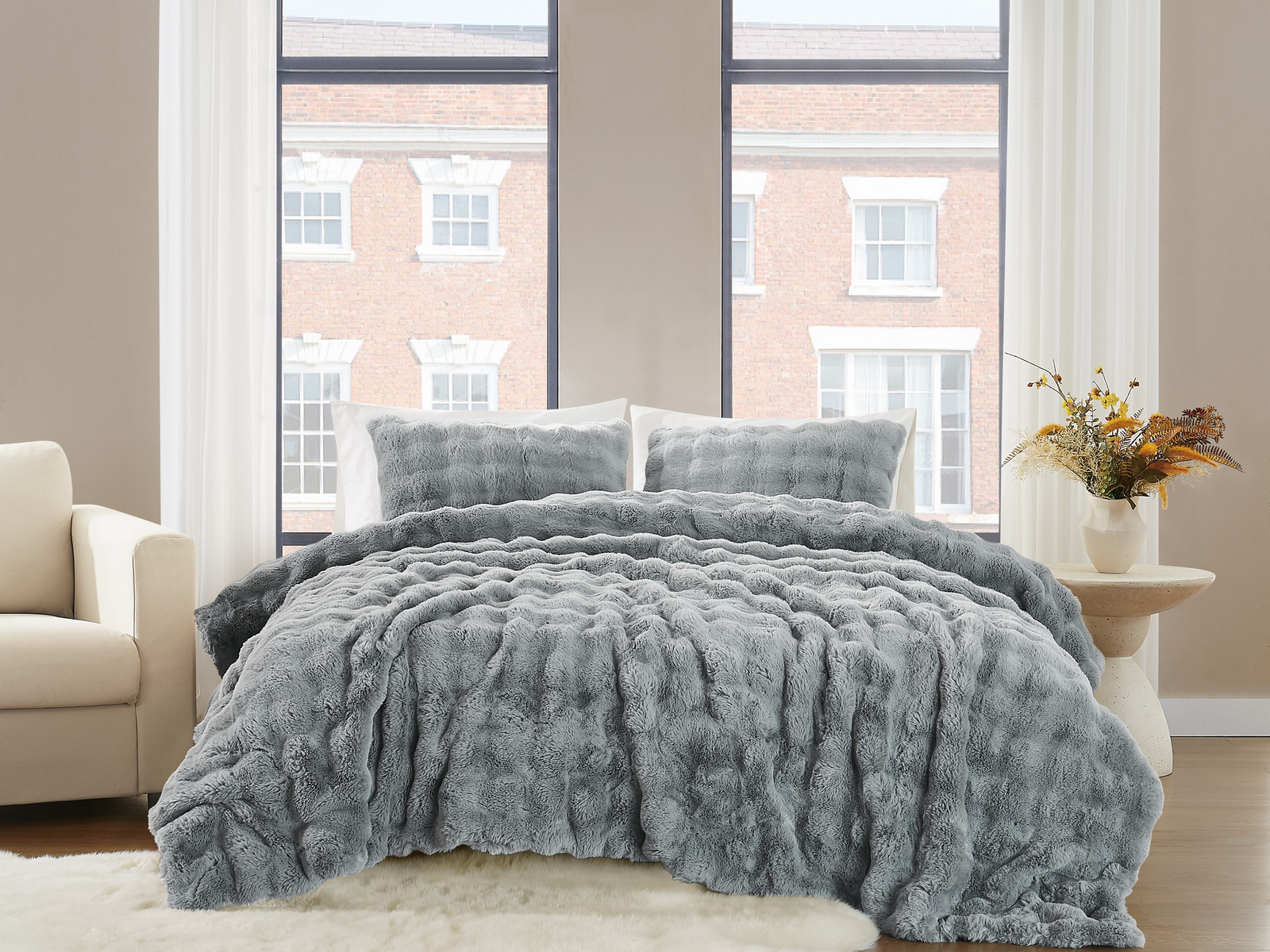 Brooklyn Loom Bubble Faux Fur 3-Pc. Comforter Set, King - Gray