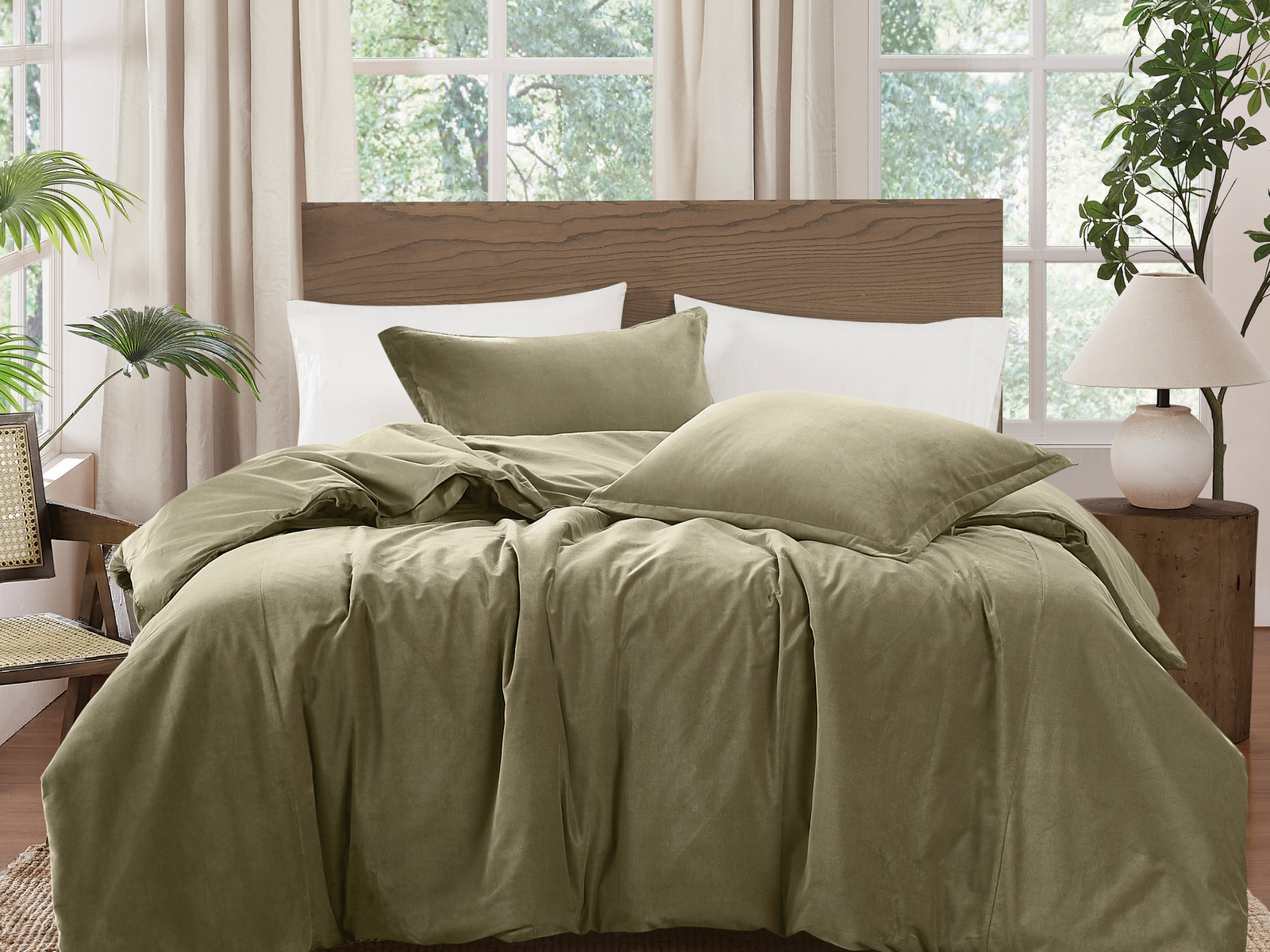 Brooklyn Loom Matte Cotton Velvet 3-Piece Comforter Set, Full/Queen - Green