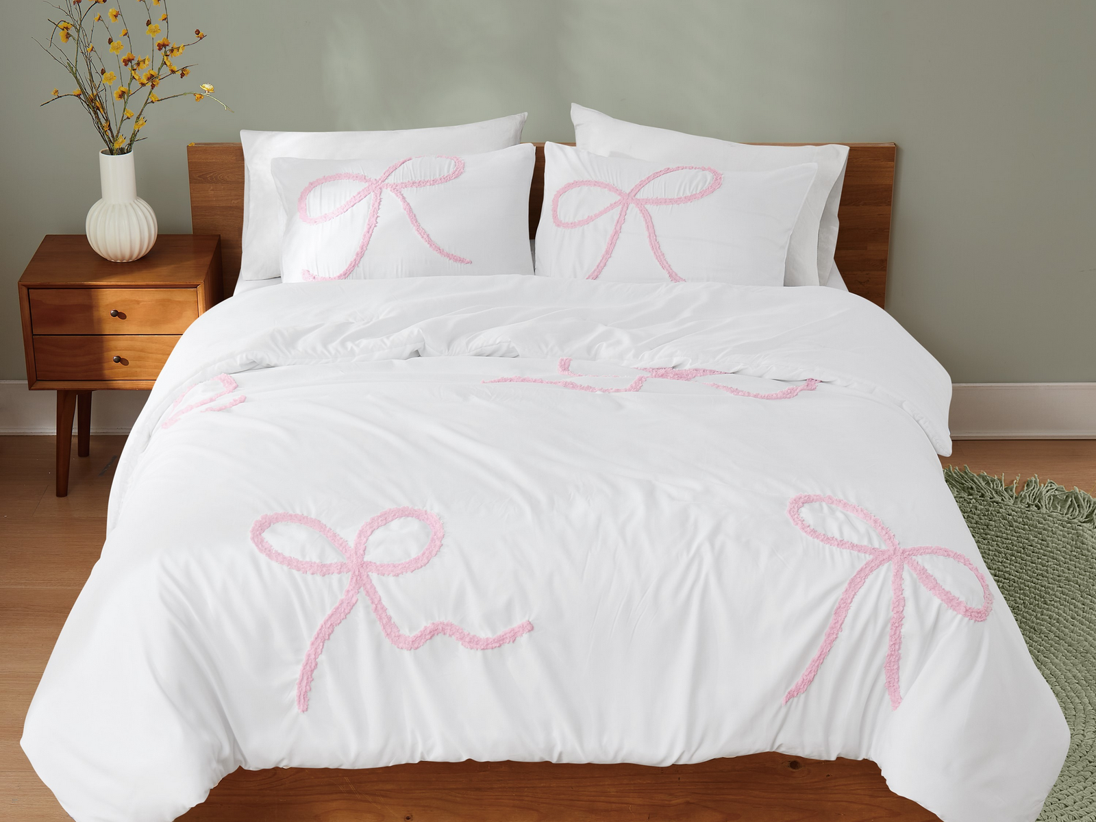 Truly Soft Textured Bow 3-Piece Comforter Set, King - Pink