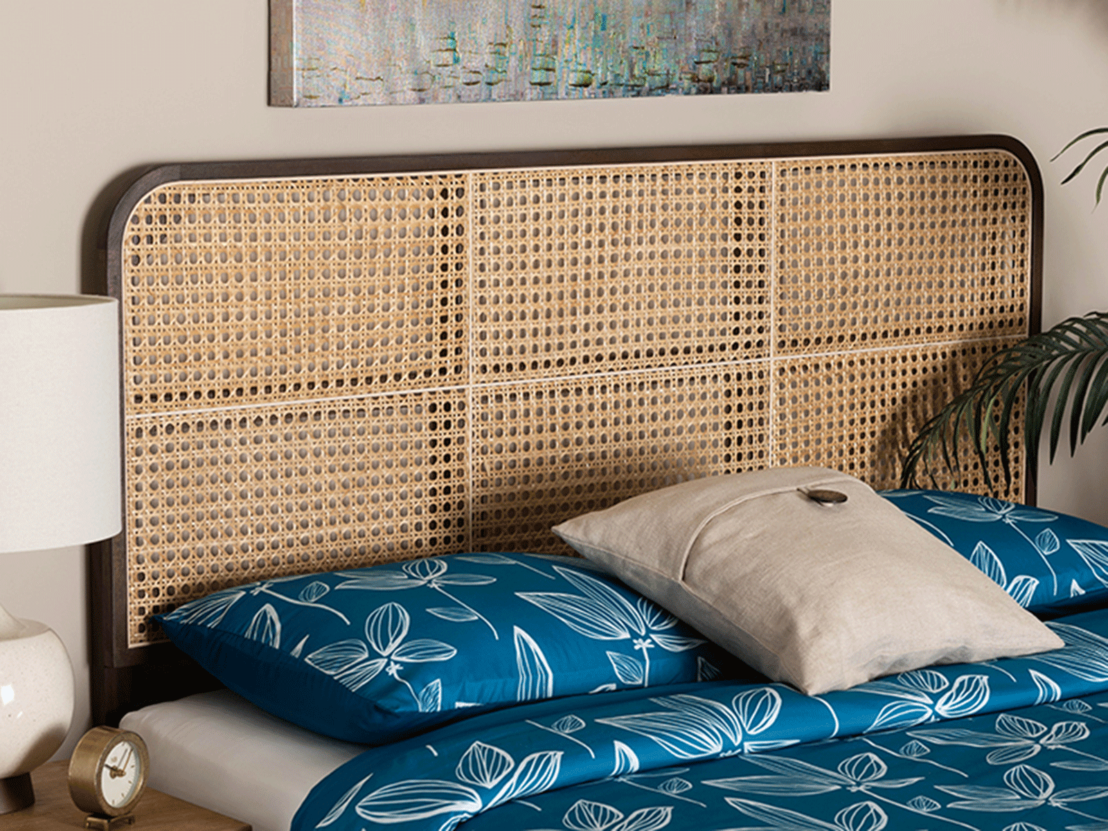 193271394340 40.2 x 62.2 x 2.4 in. Lainer Modern Bohemian Bayur Wood & Natural Bamboo Queen Size Headboard, Dark Brown & Natural Brown