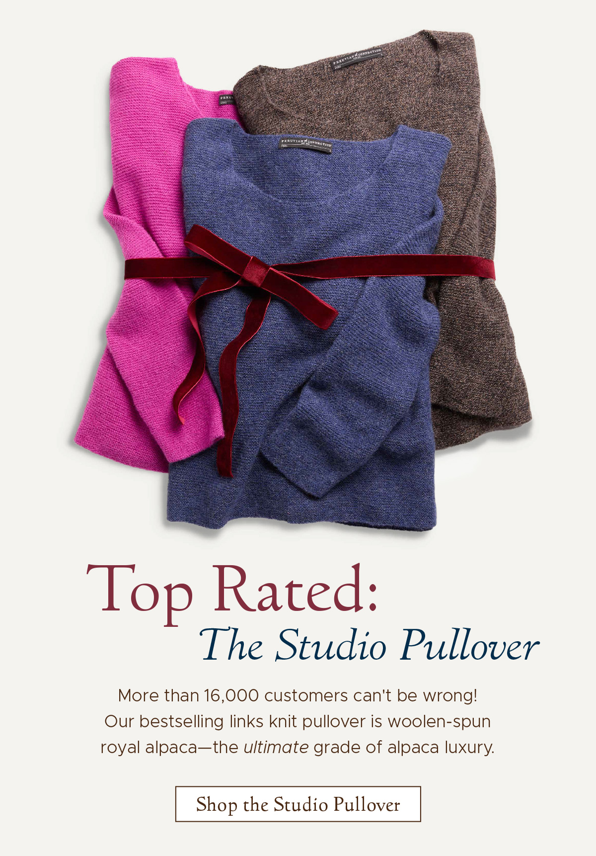 Top Rated: The Studio Pullover | More than 16,000 customers can't be wrong! Our bestselling links knit pullover is woolen-spun royal alpaca—the ultimate grade of alpaca luxury. | Shop the Studio Pullover