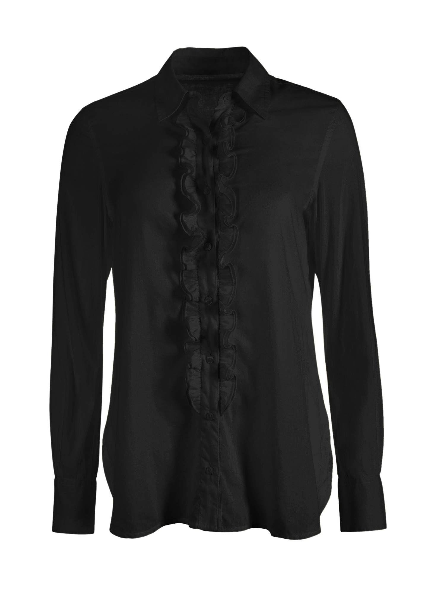 black ruffle blouse