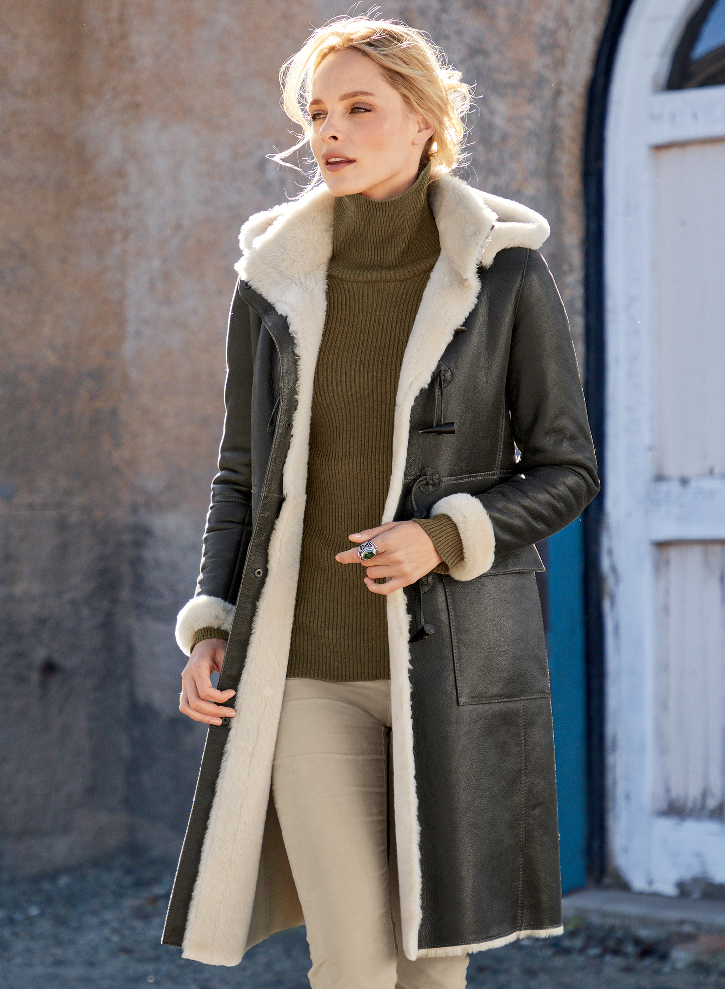 Ladies best sale shearling coat