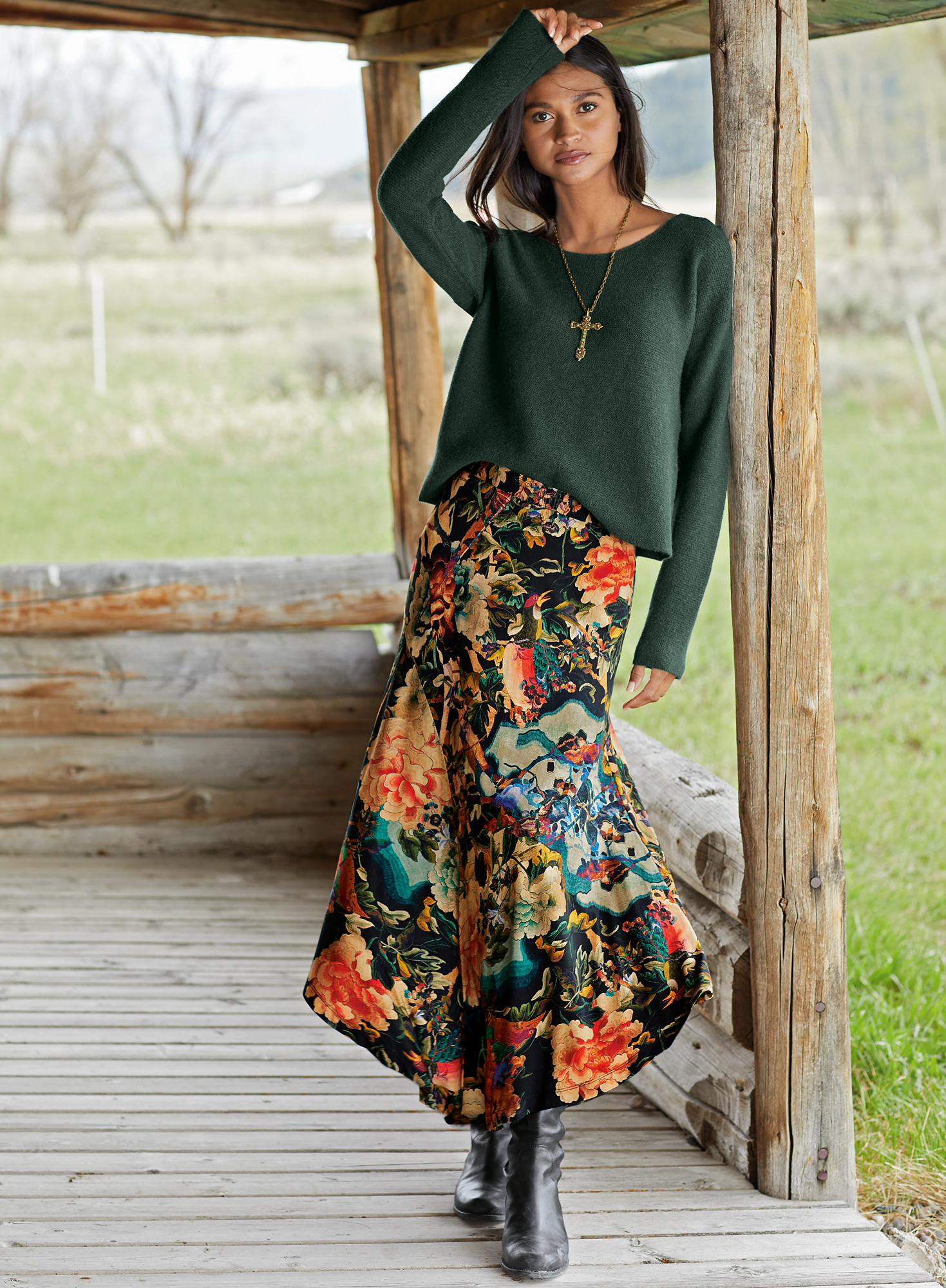 Floral long skirt store outfit