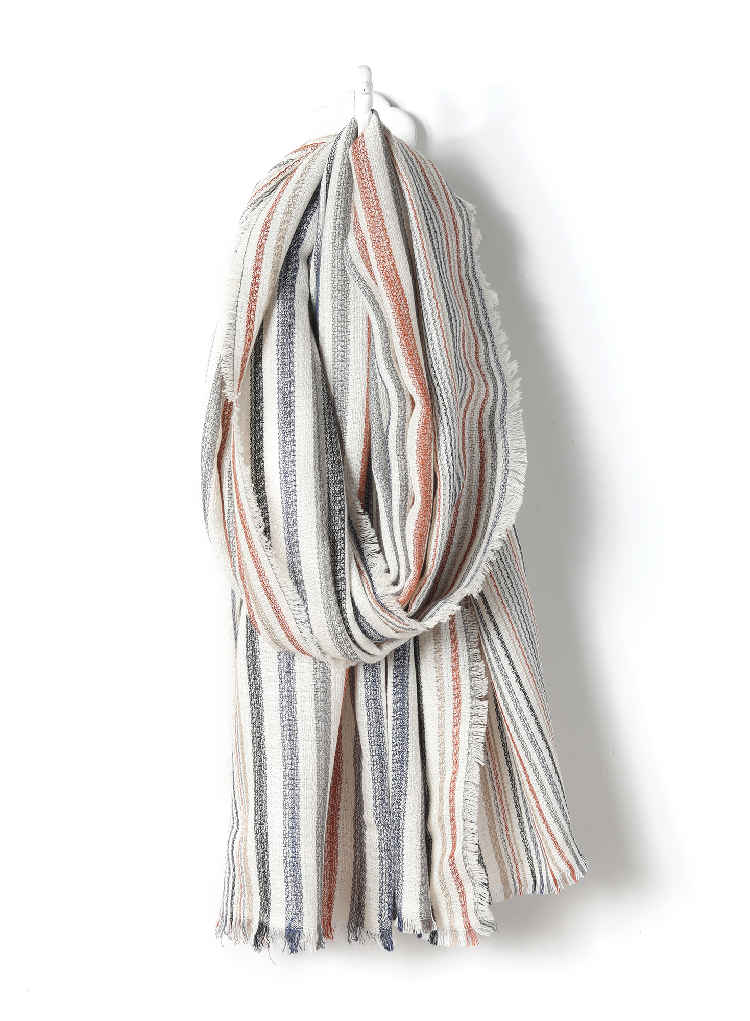 Gray Beige Striped Cashmere Scarf